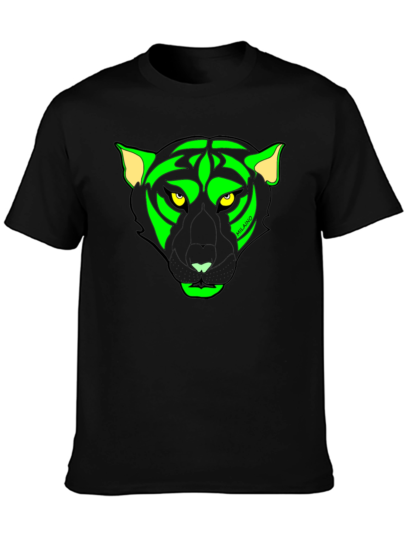 Black T-Shirt with Neon Panther Graphic