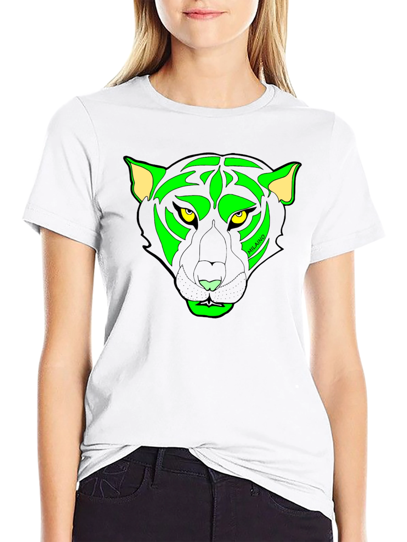 Black T-Shirt with Neon Panther Graphic