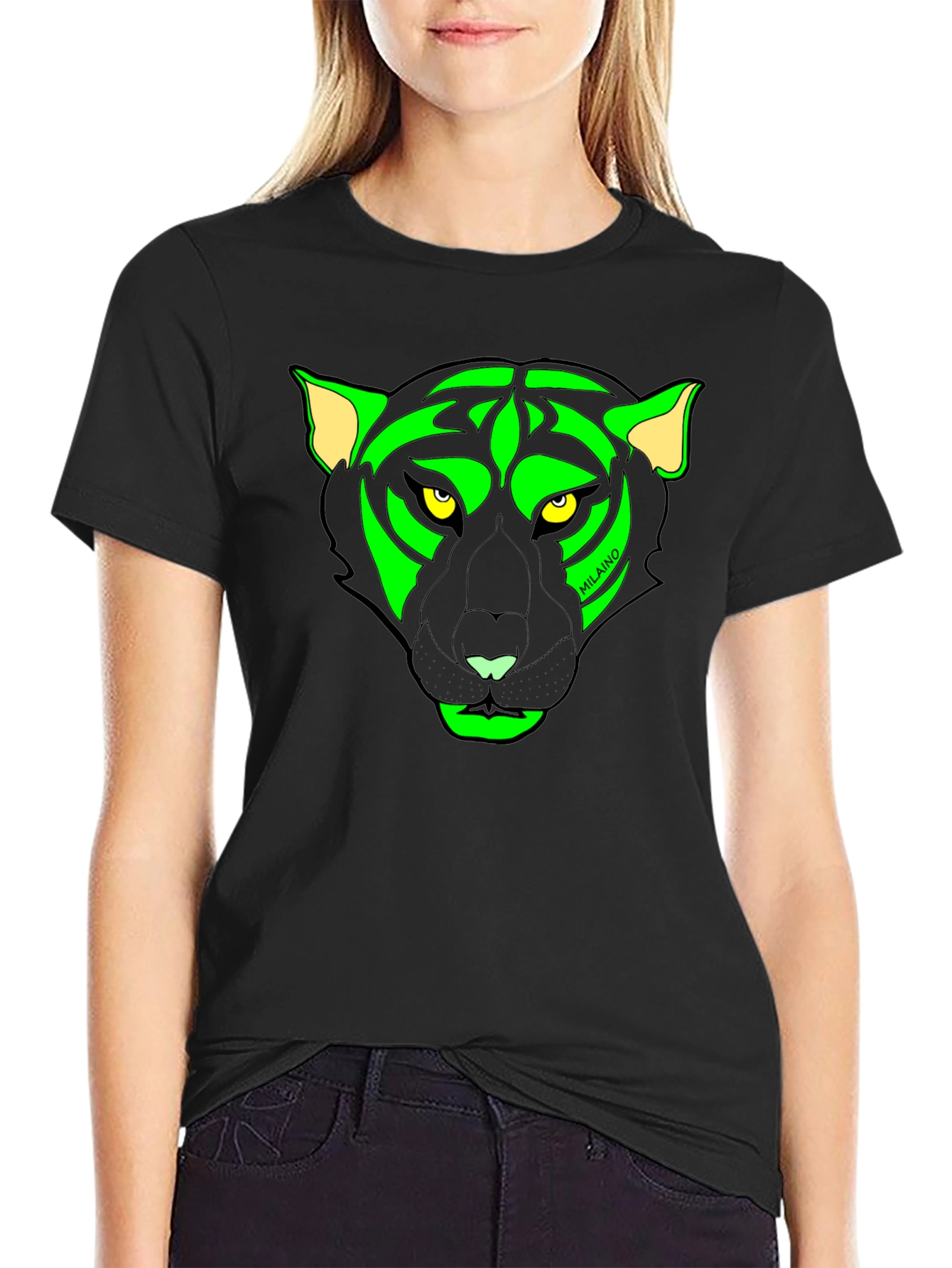 Black T-Shirt with Neon Panther Graphic