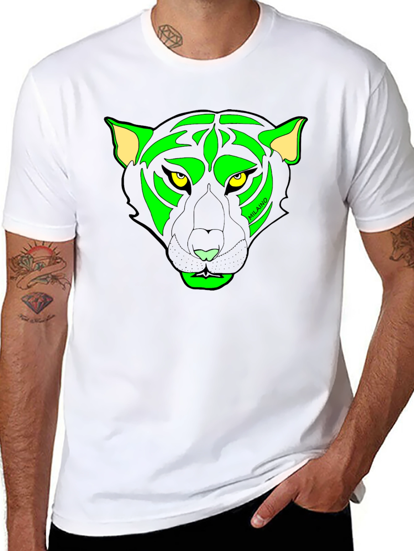 Black T-Shirt with Neon Panther Graphic