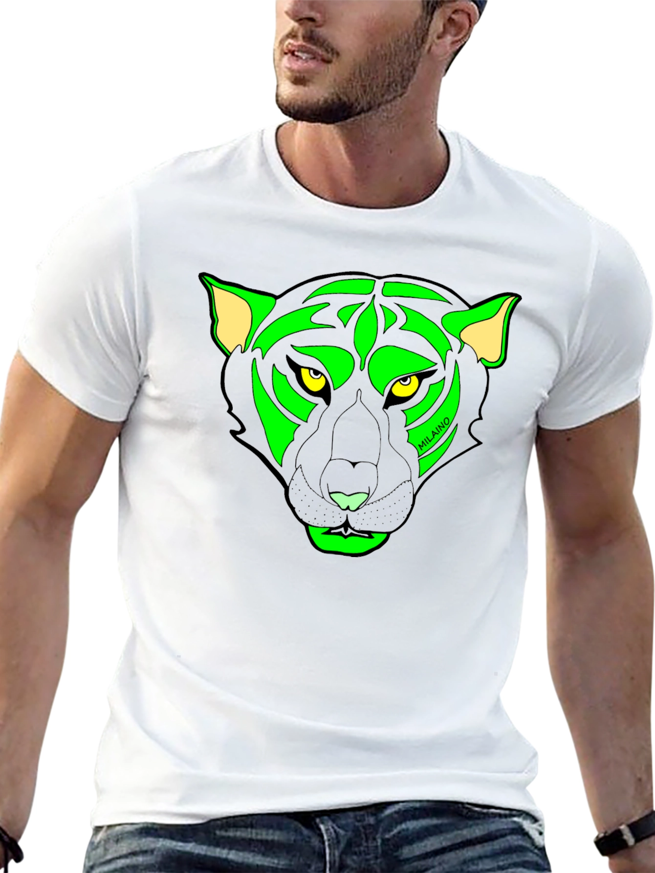Black T-Shirt with Neon Panther Graphic