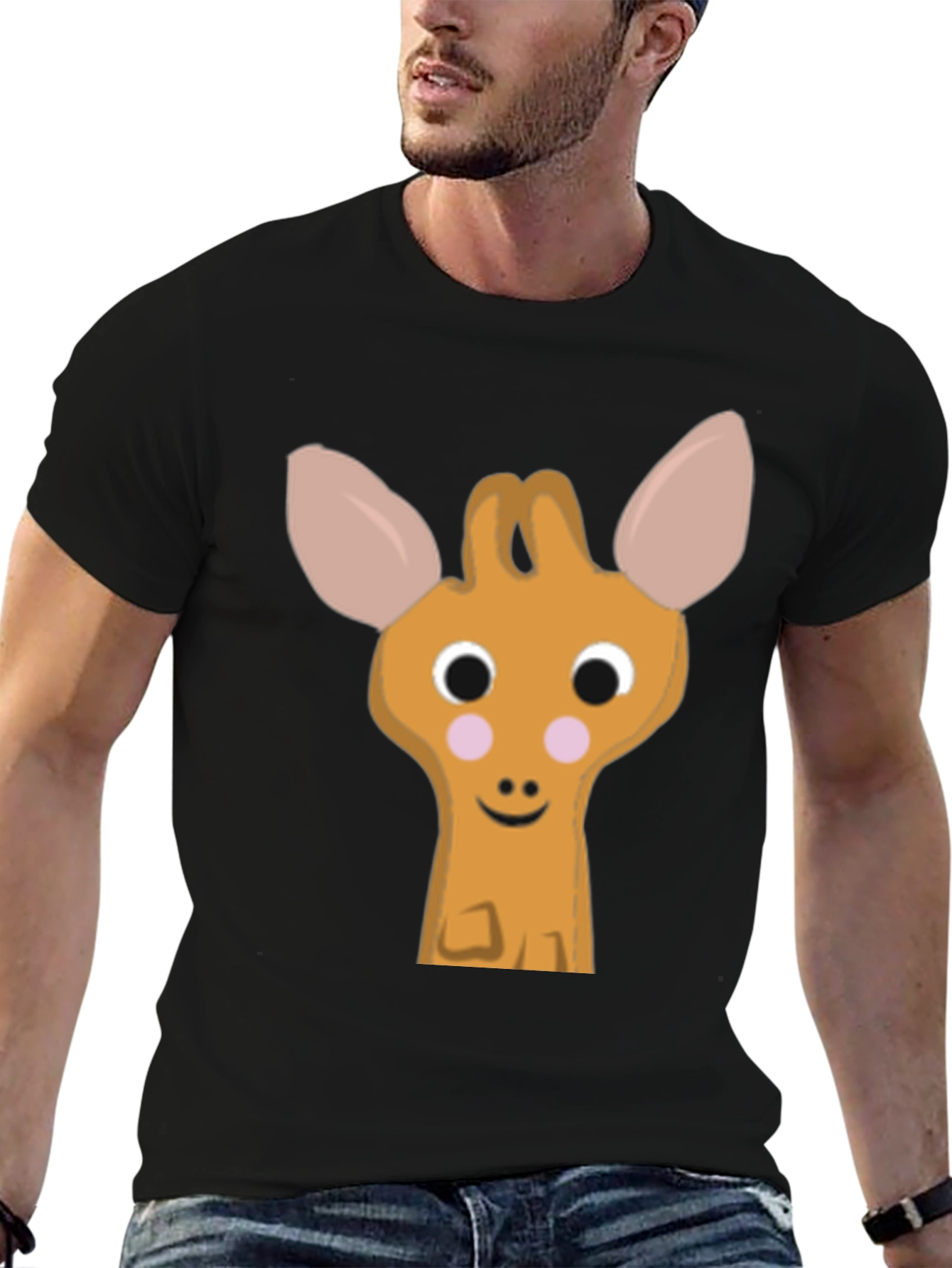 Cute Cartoon Deer Graphic Black T-Shirt