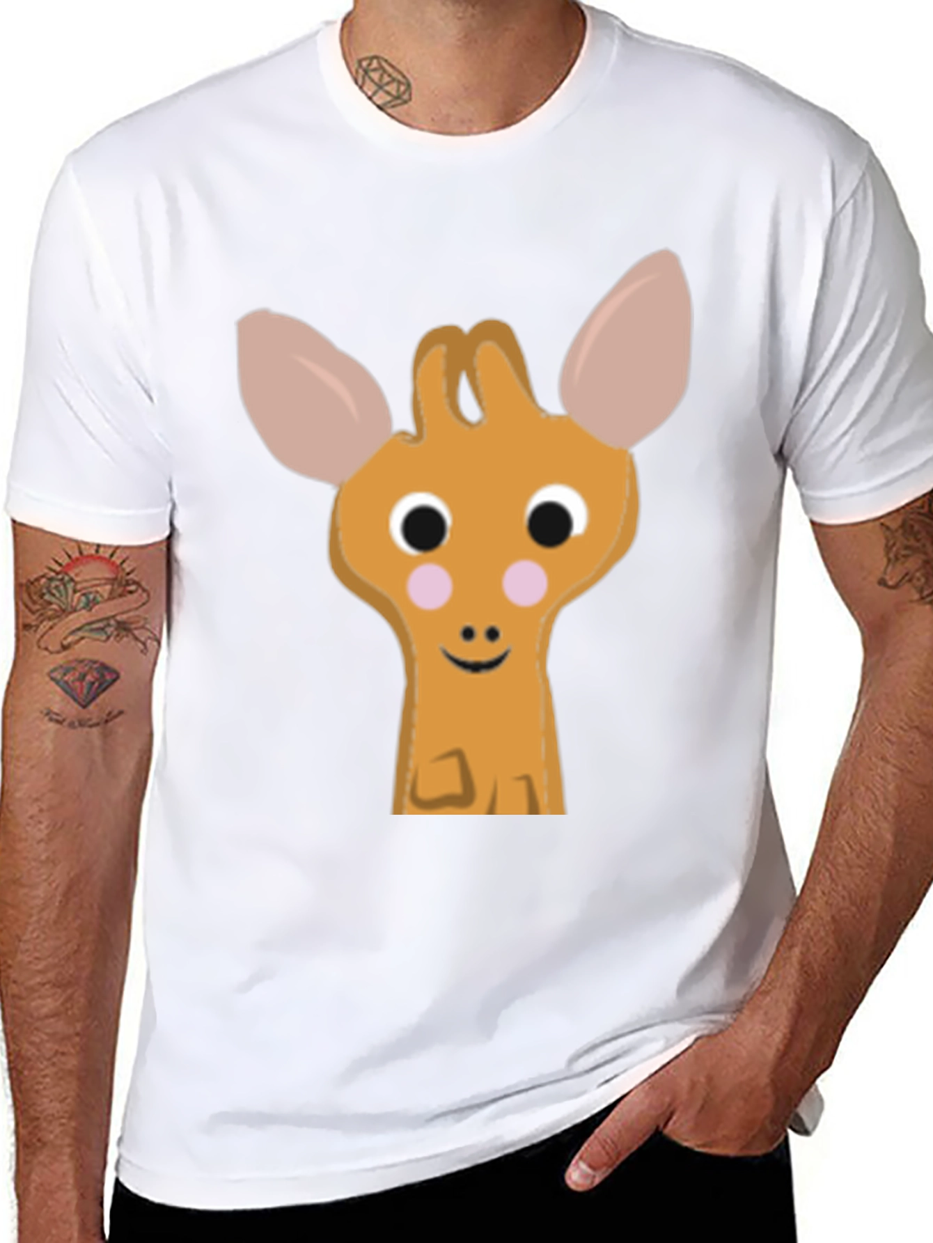 Cute Cartoon Deer Graphic Black T-Shirt
