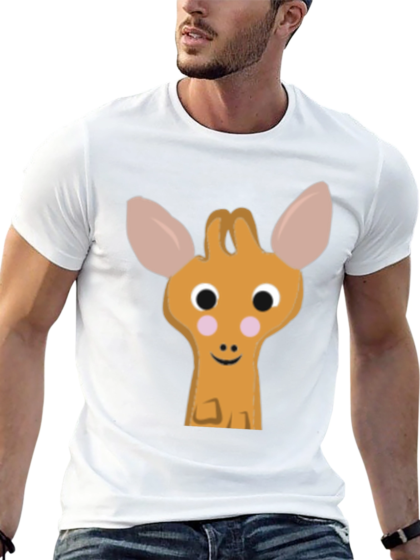 Cute Cartoon Deer Graphic Black T-Shirt