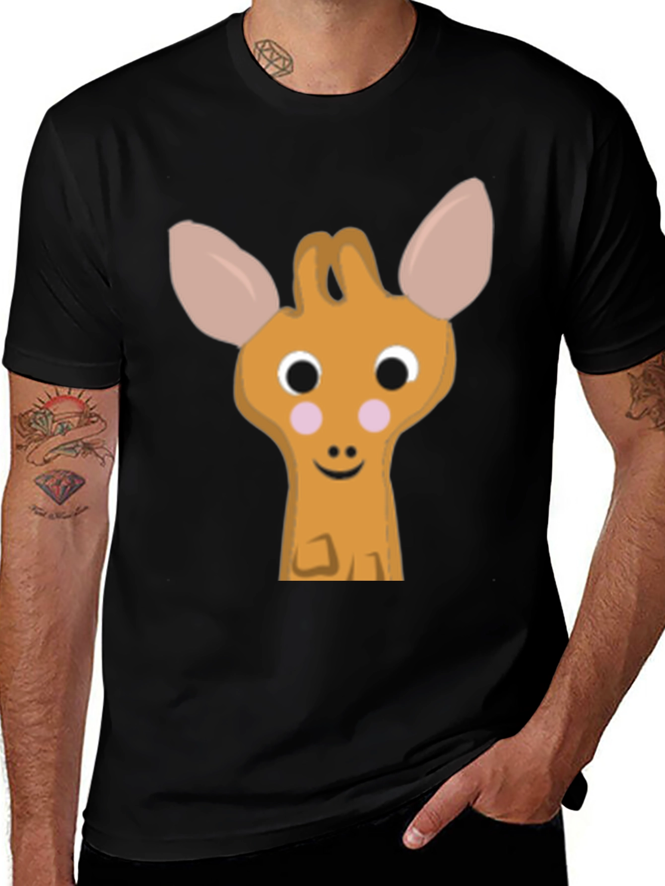 Cute Cartoon Deer Graphic Black T-Shirt