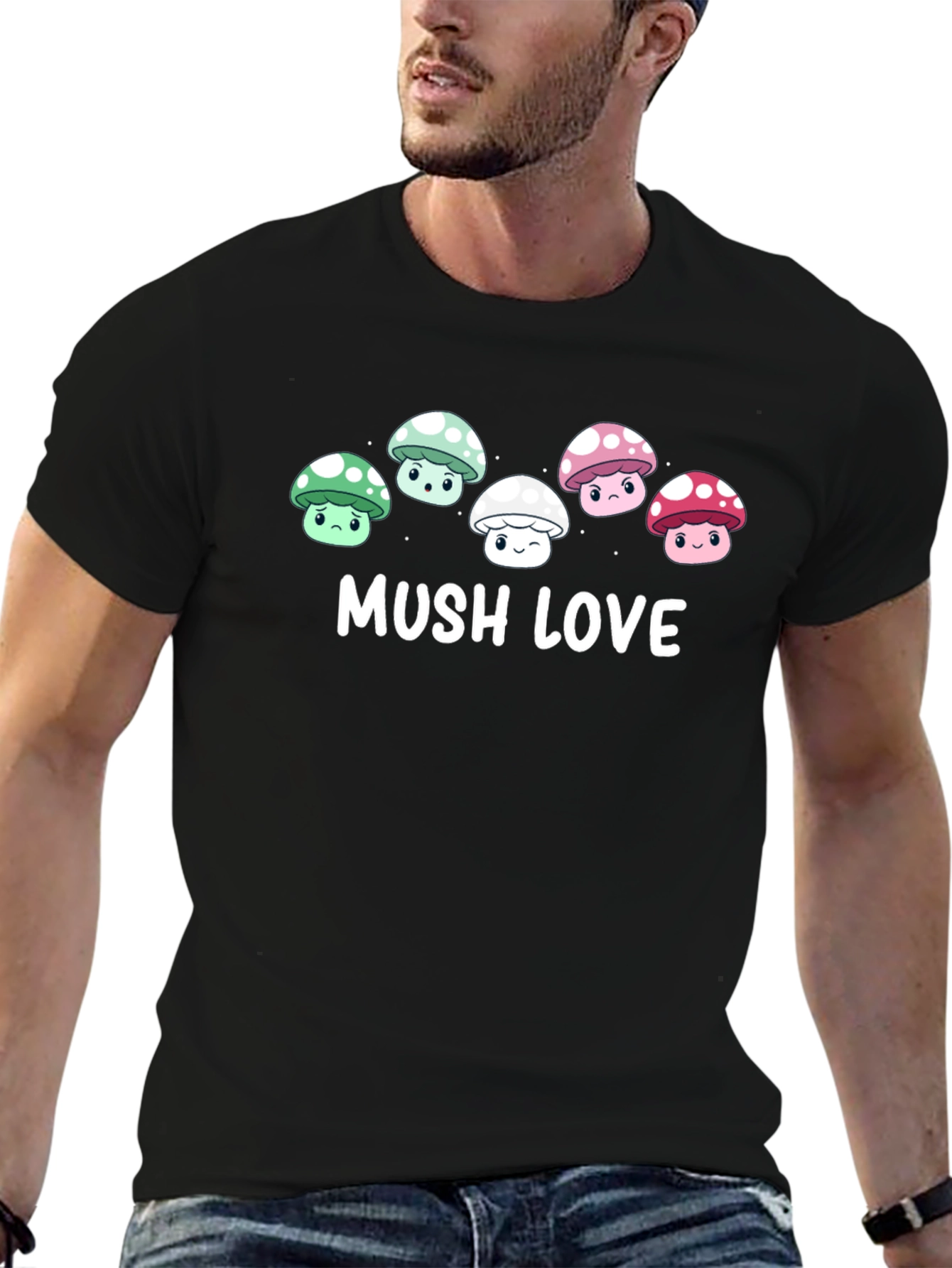 Mushroom Love Graphic Tee - Cute Cartoon Fungi T-Shirt