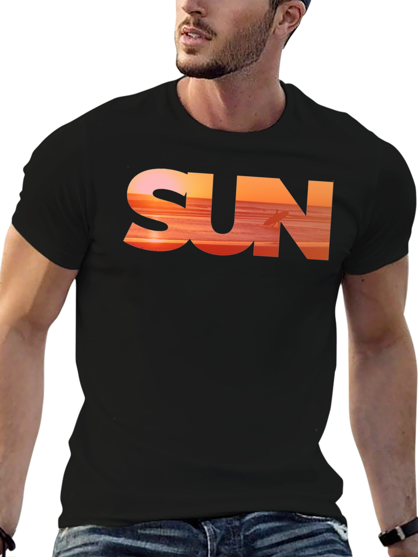 Sunset Vibes Graphic Tee - Black Cotton