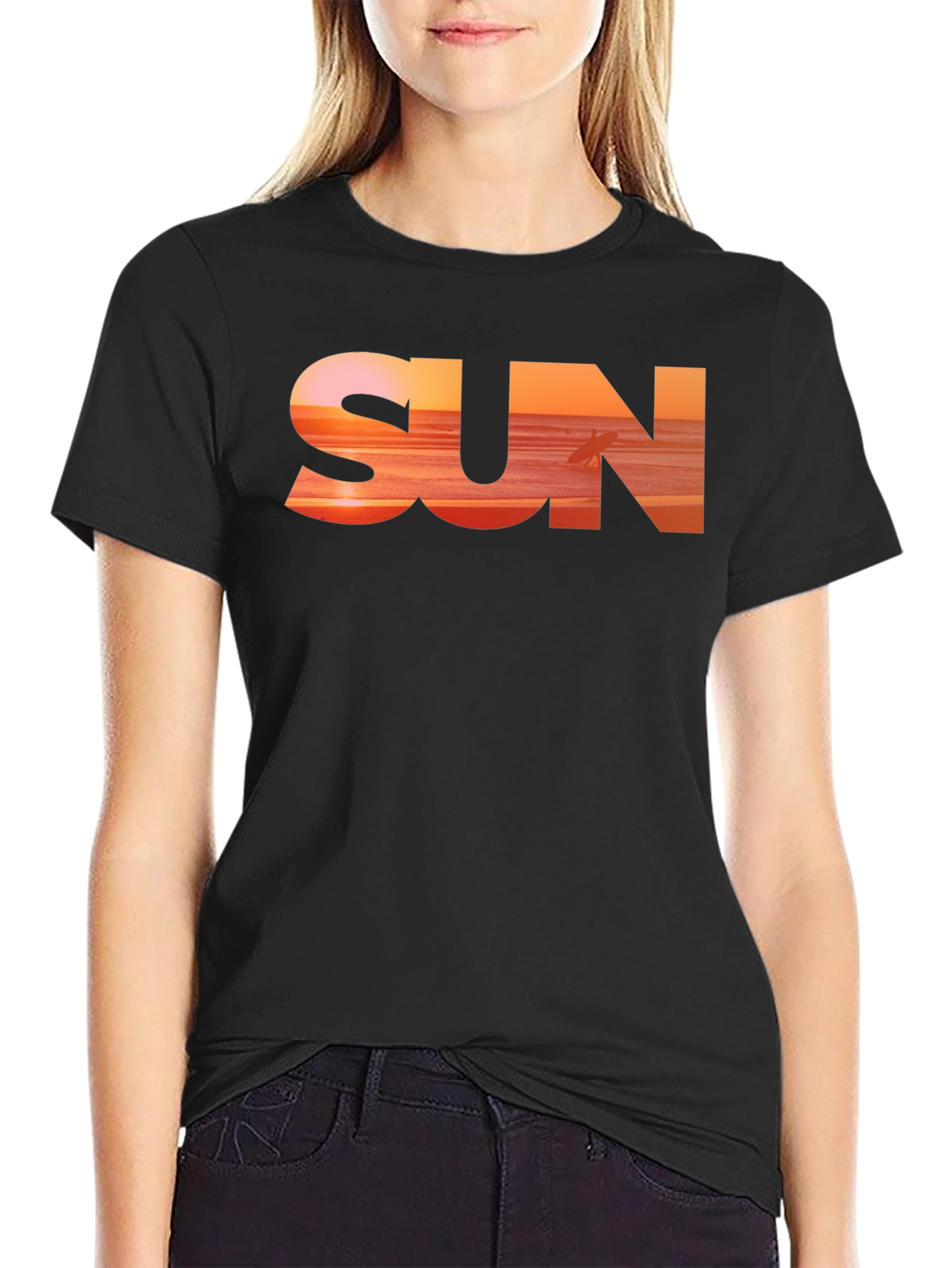 Sunset Vibes Graphic Tee - Black Cotton
