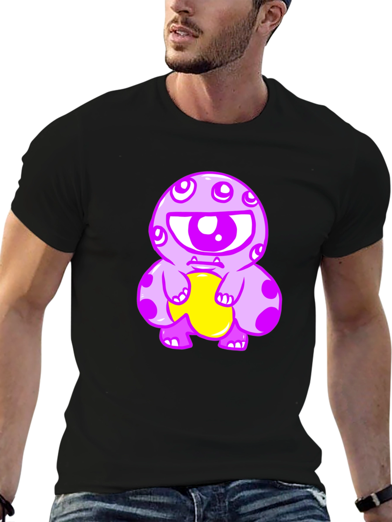 Monster Graphic Print Black T-Shirt