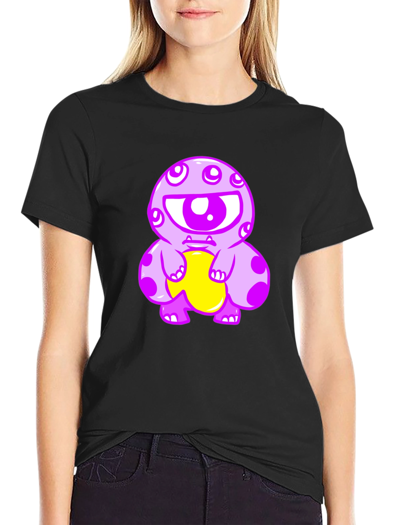 Monster Graphic Print Black T-Shirt