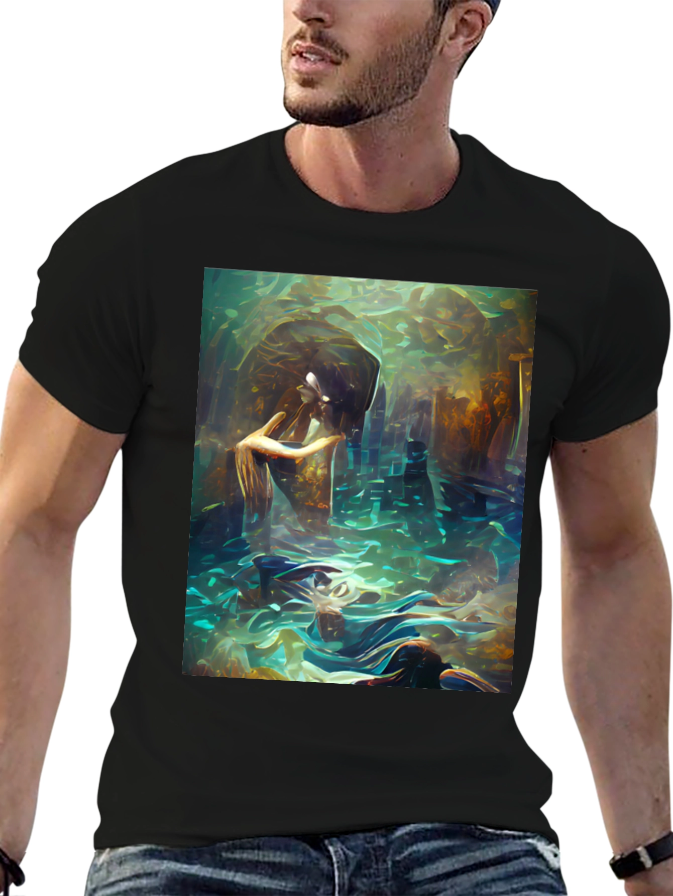 Artistic Underwater Scene Black T-Shirt