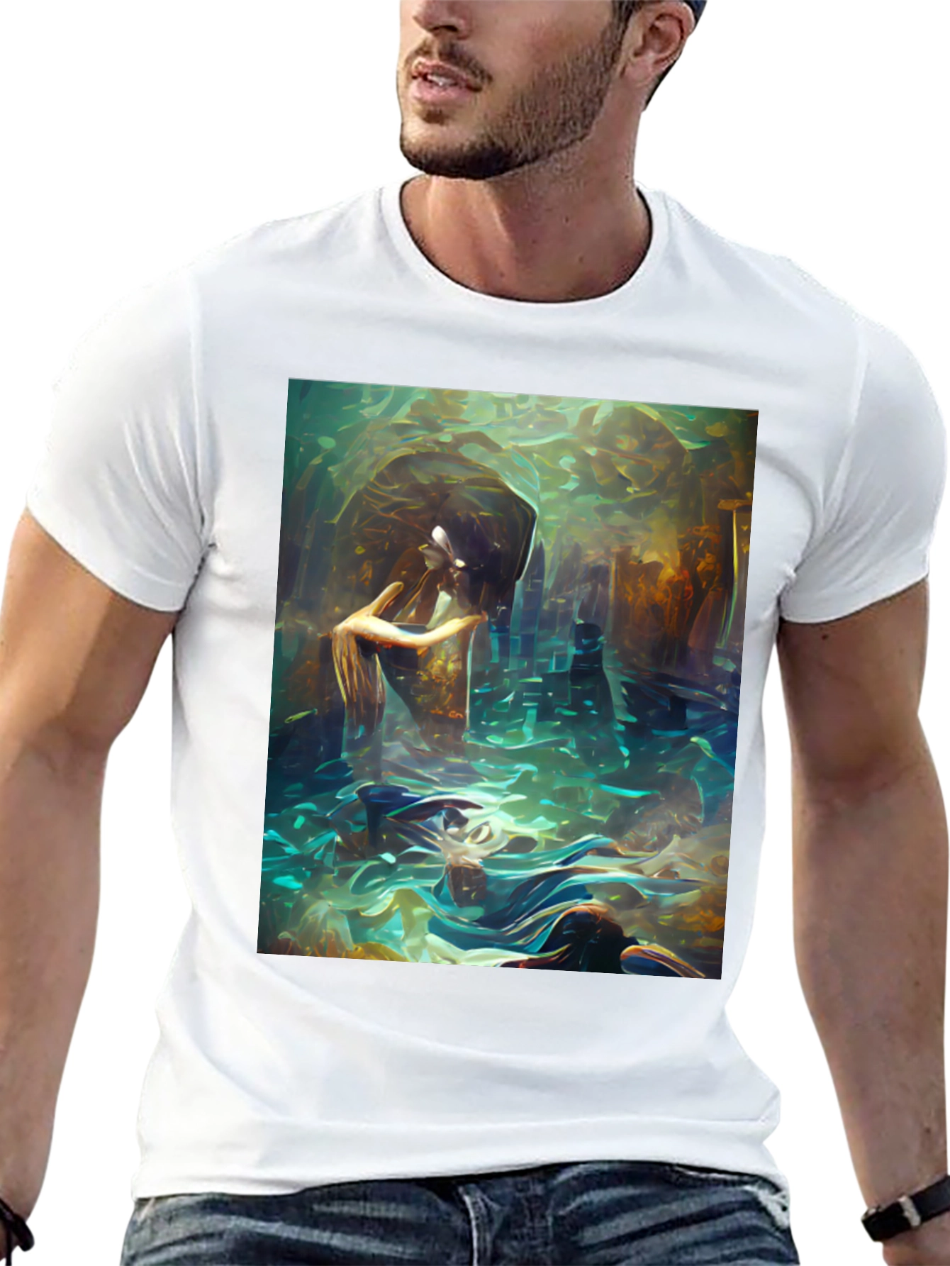 Artistic Underwater Scene Black T-Shirt