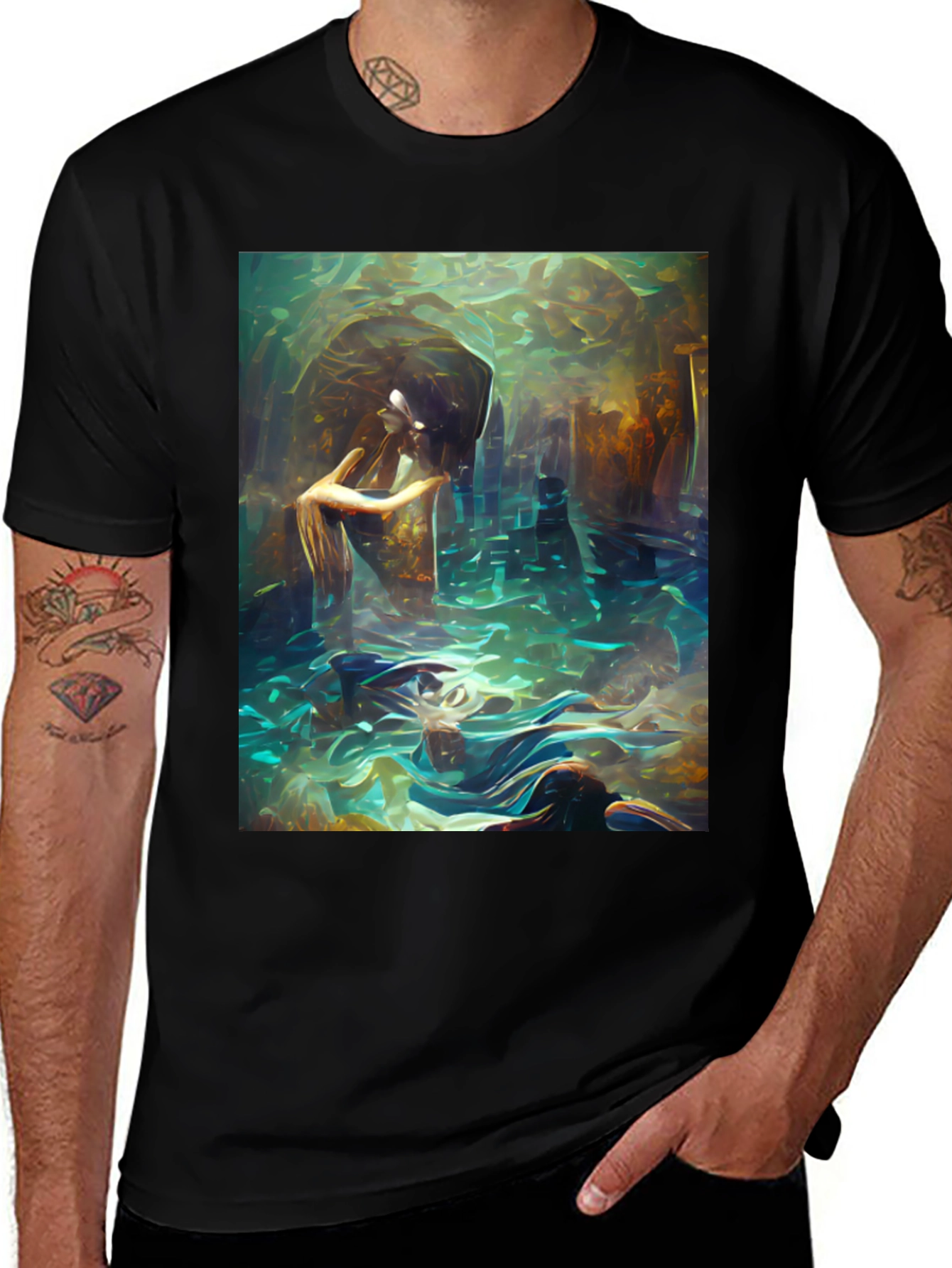 Artistic Underwater Scene Black T-Shirt