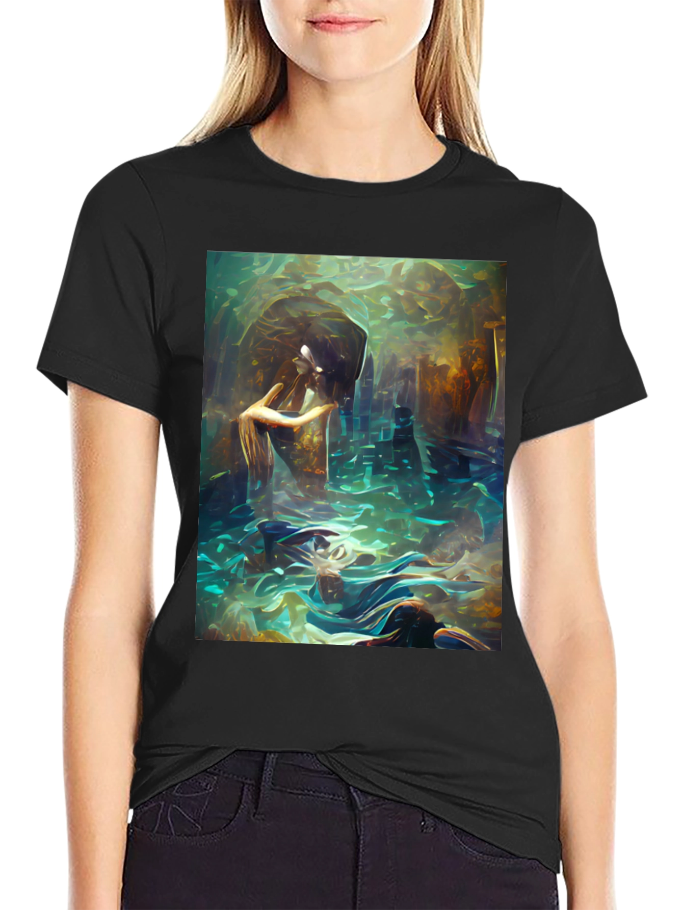 Artistic Underwater Scene Black T-Shirt