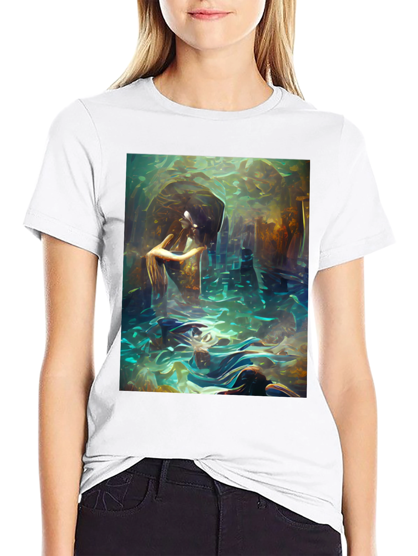 Artistic Underwater Scene Black T-Shirt