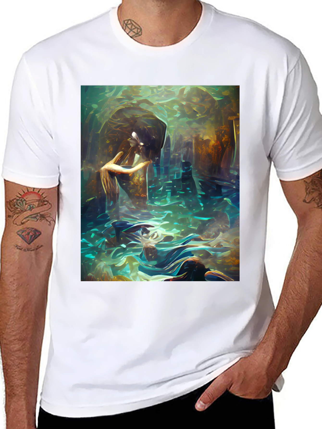Artistic Underwater Scene Black T-Shirt