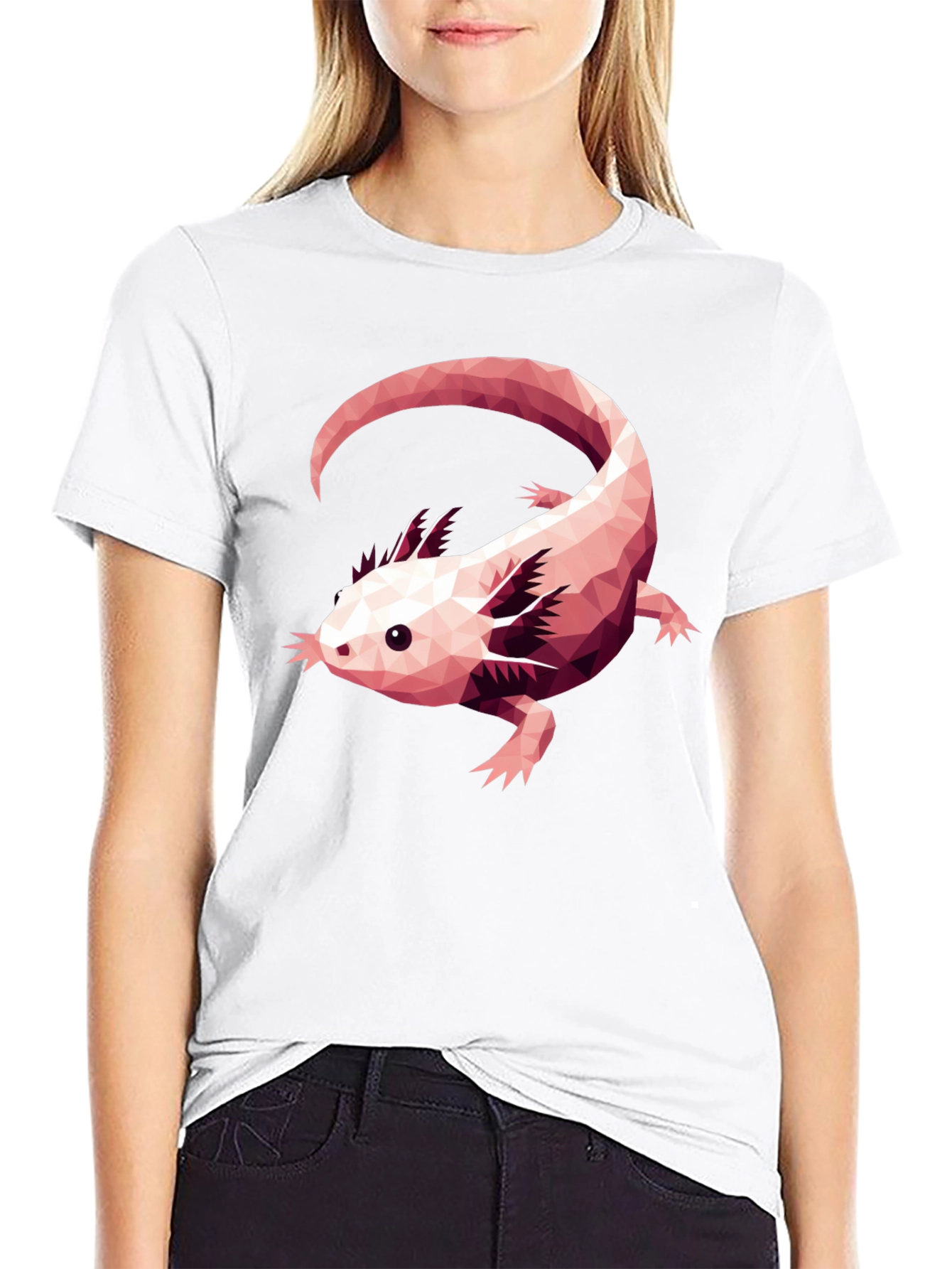 Axolotl Geometric Design Black T-Shirt