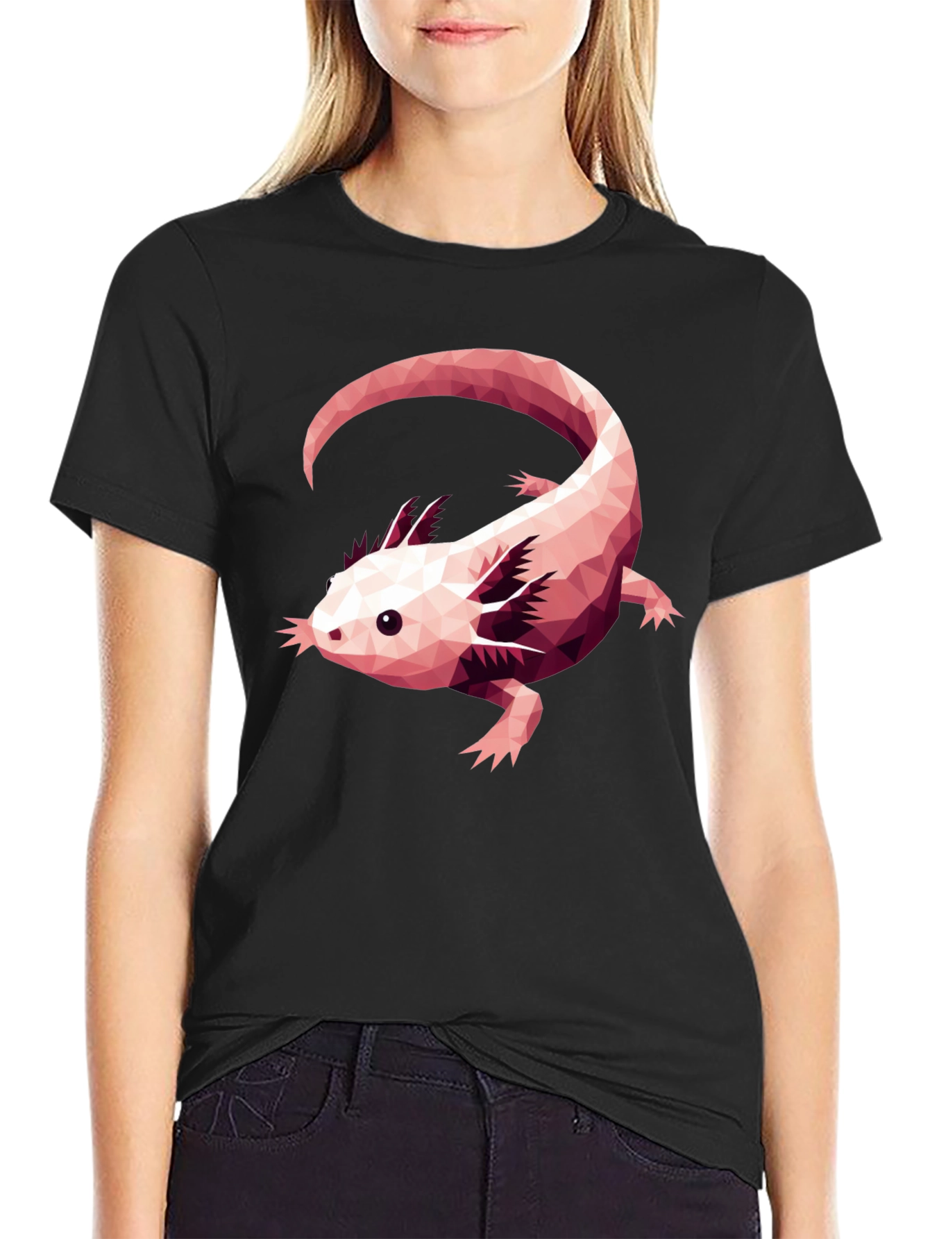 Axolotl Geometric Design Black T-Shirt