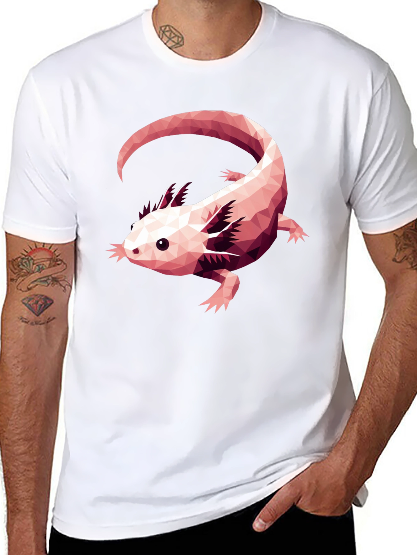 Axolotl Geometric Design Black T-Shirt