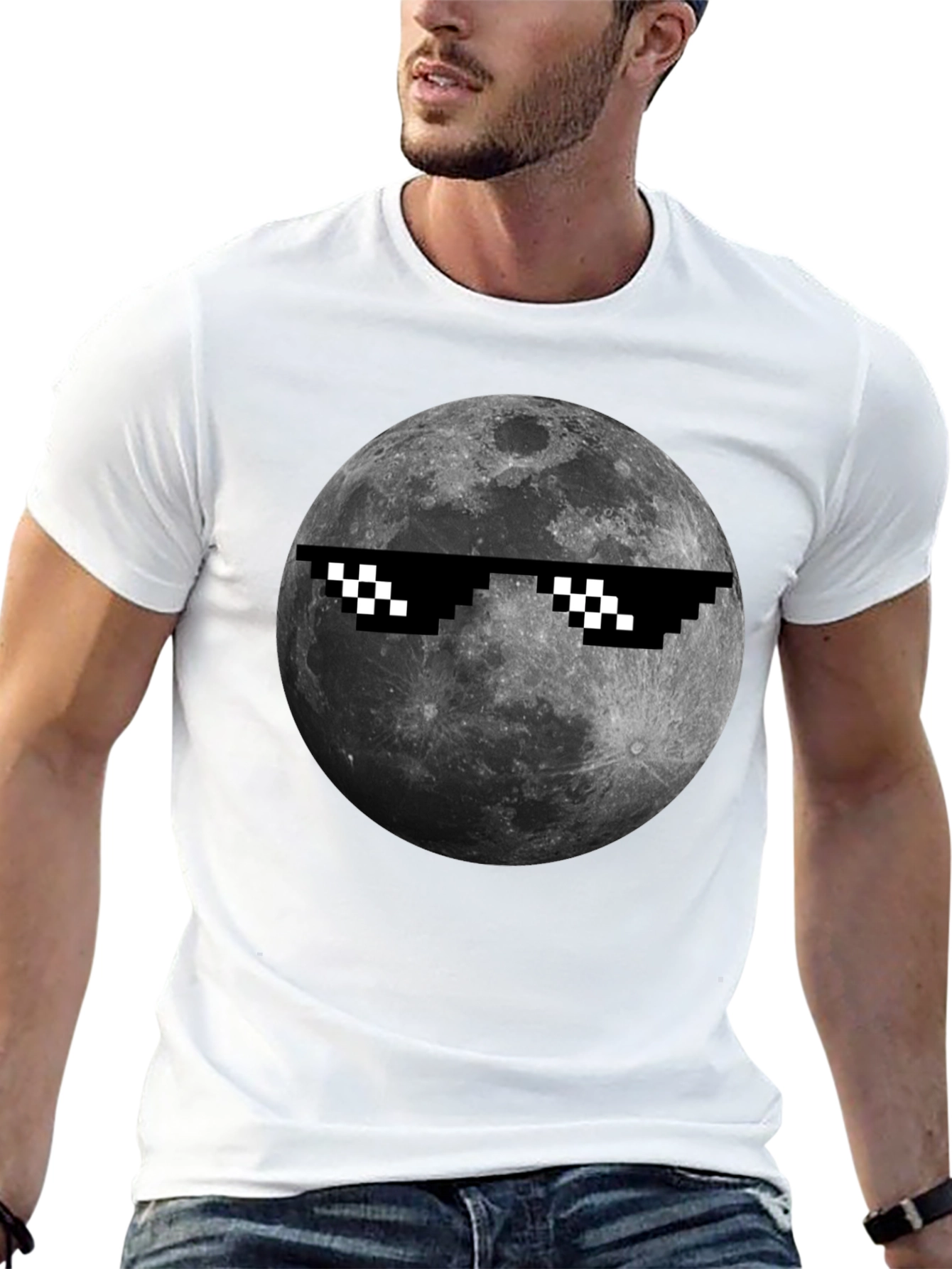 Cool Moon Pixel Sunglasses Black T-Shirt