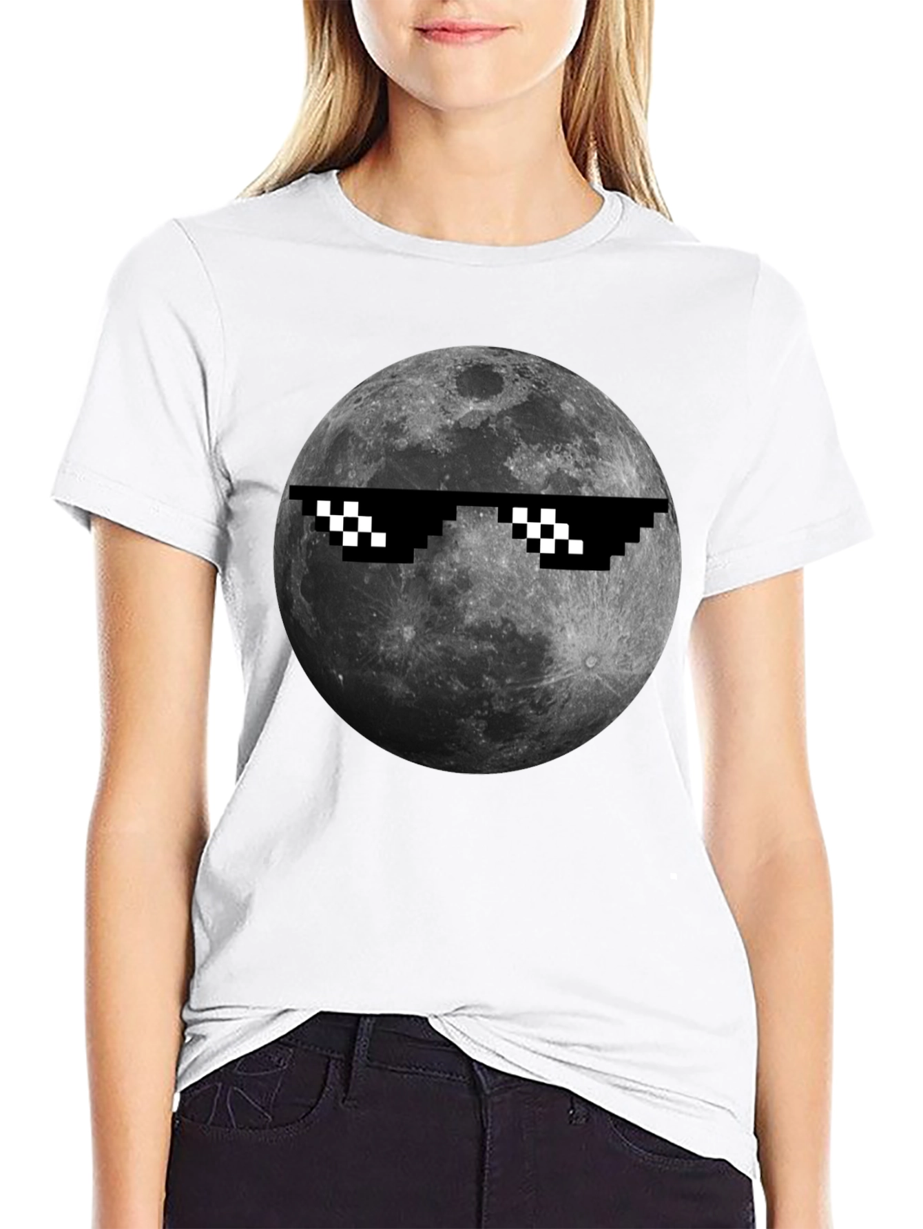 Cool Moon Pixel Sunglasses Black T-Shirt