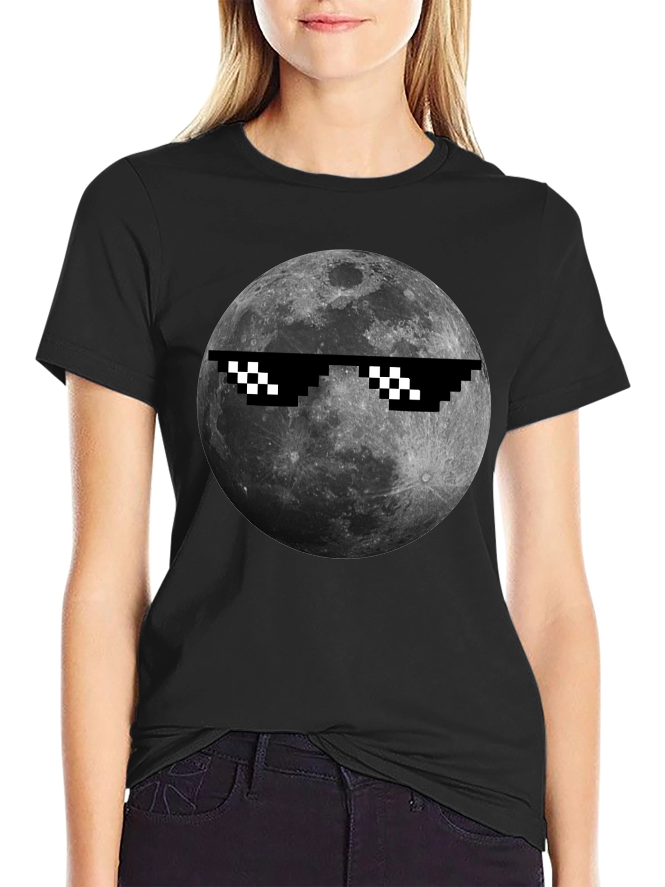 Cool Moon Pixel Sunglasses Black T-Shirt
