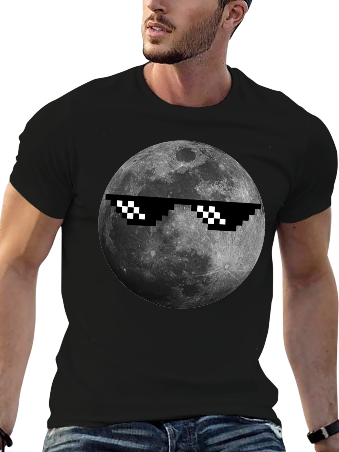 Cool Moon Pixel Sunglasses Black T-Shirt
