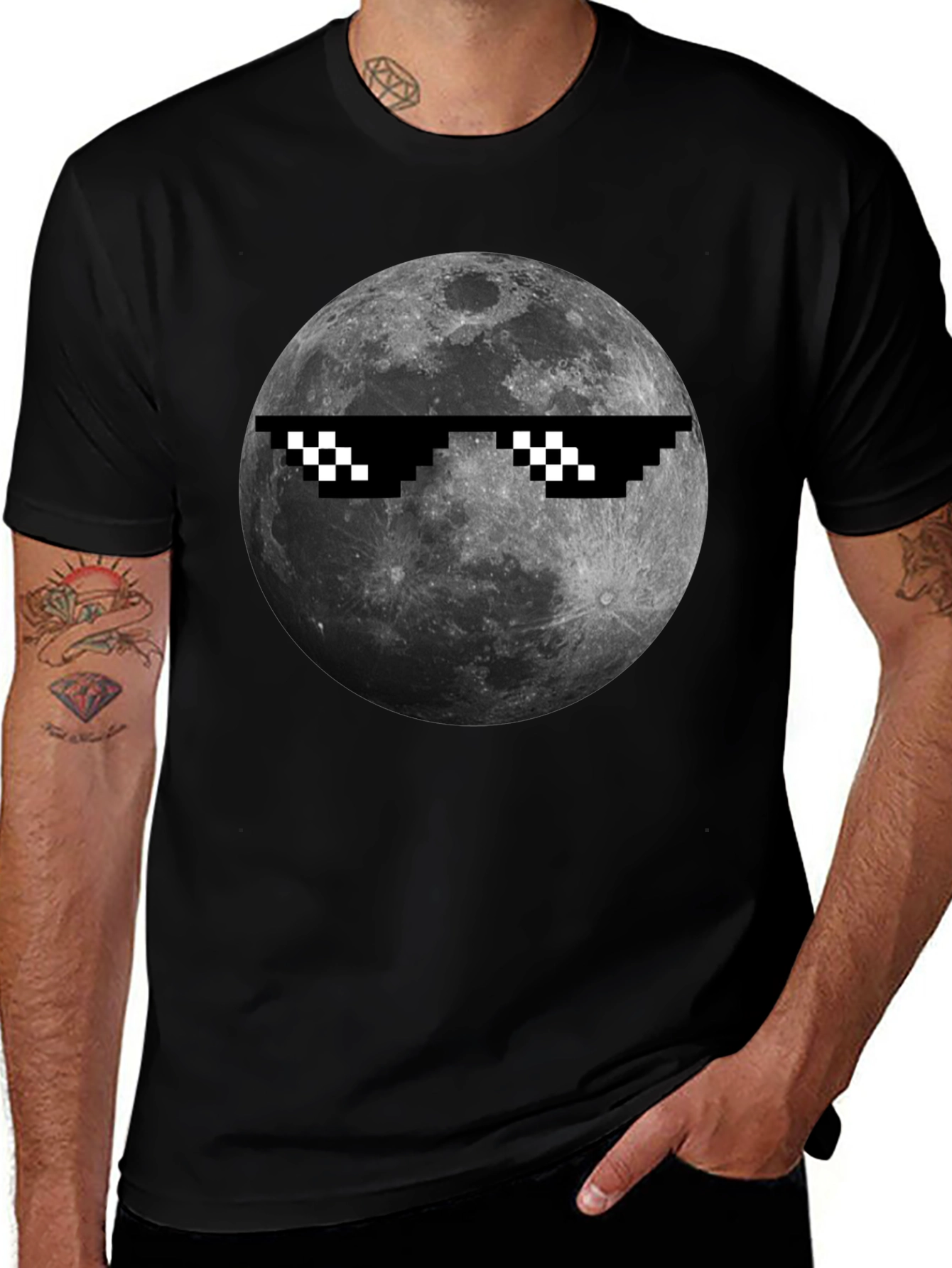 Cool Moon Pixel Sunglasses Black T-Shirt