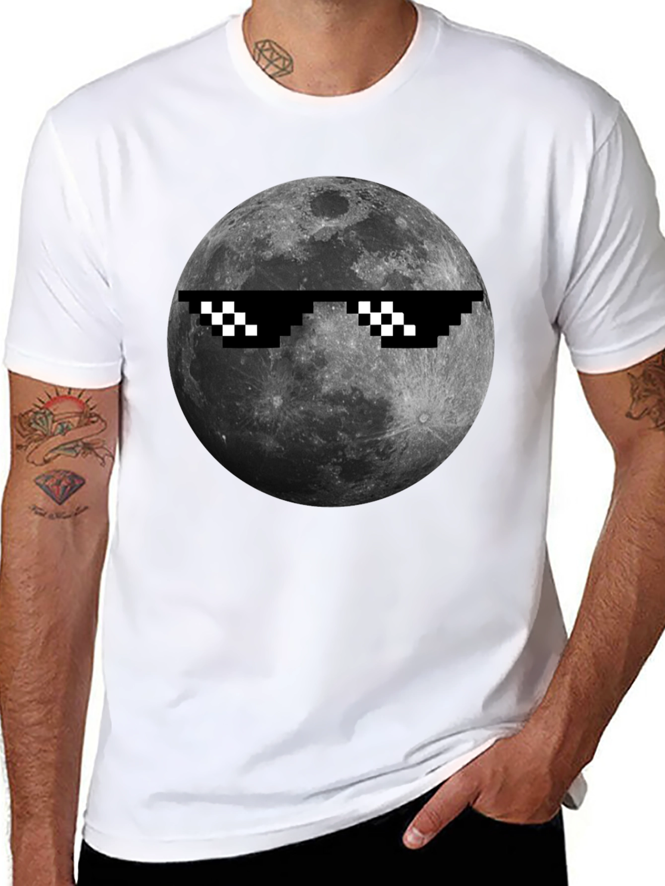 Cool Moon Pixel Sunglasses Black T-Shirt