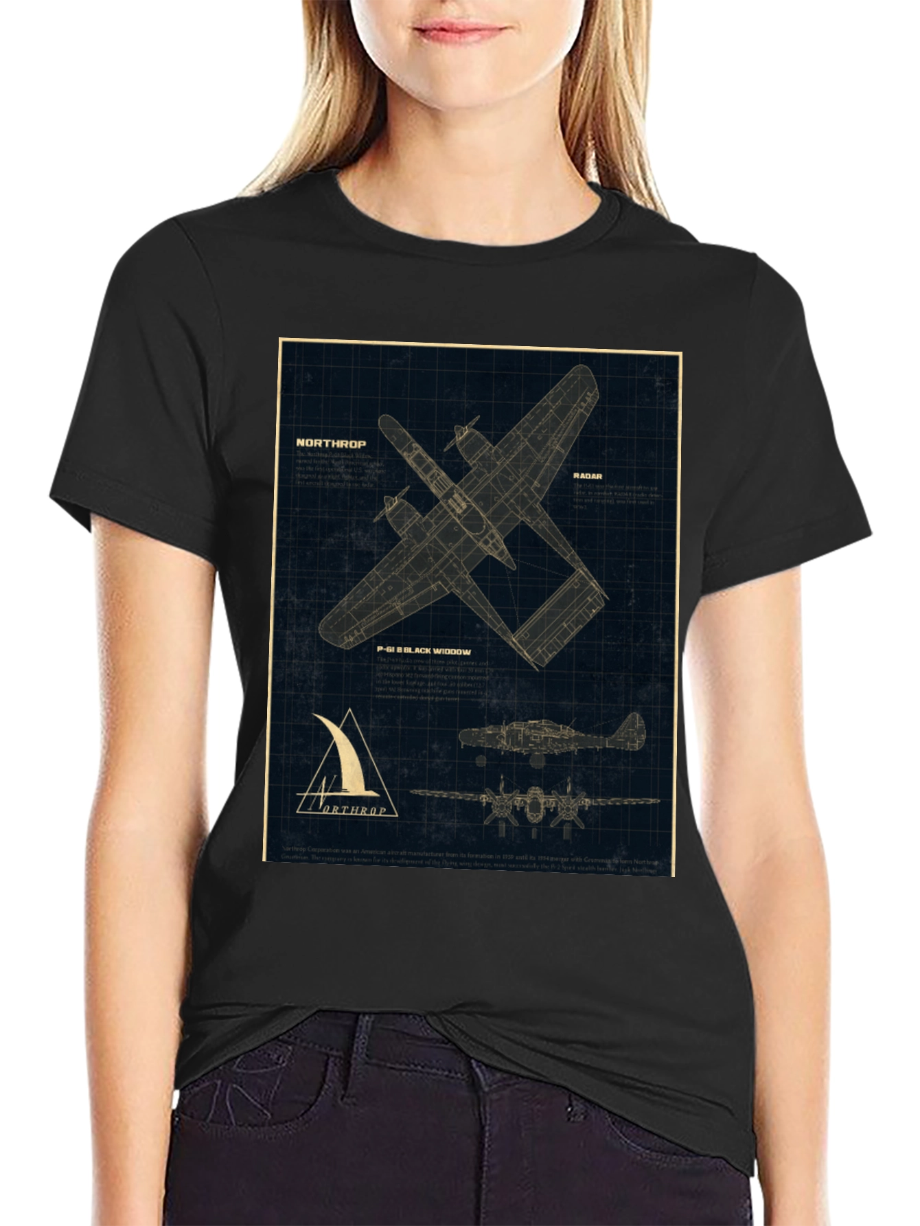 Northrop P-61 Black Widow Blueprint T-Shirt