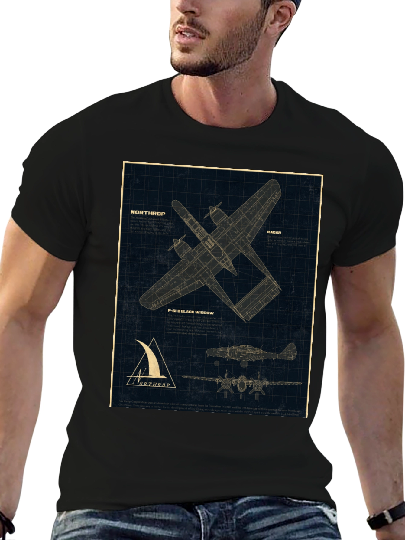 Northrop P-61 Black Widow Blueprint T-Shirt