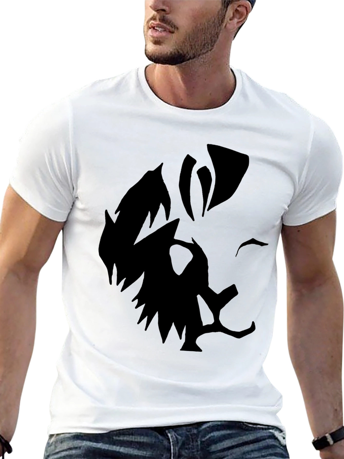 Mens Black Graphic Tee - Abstract Face Design