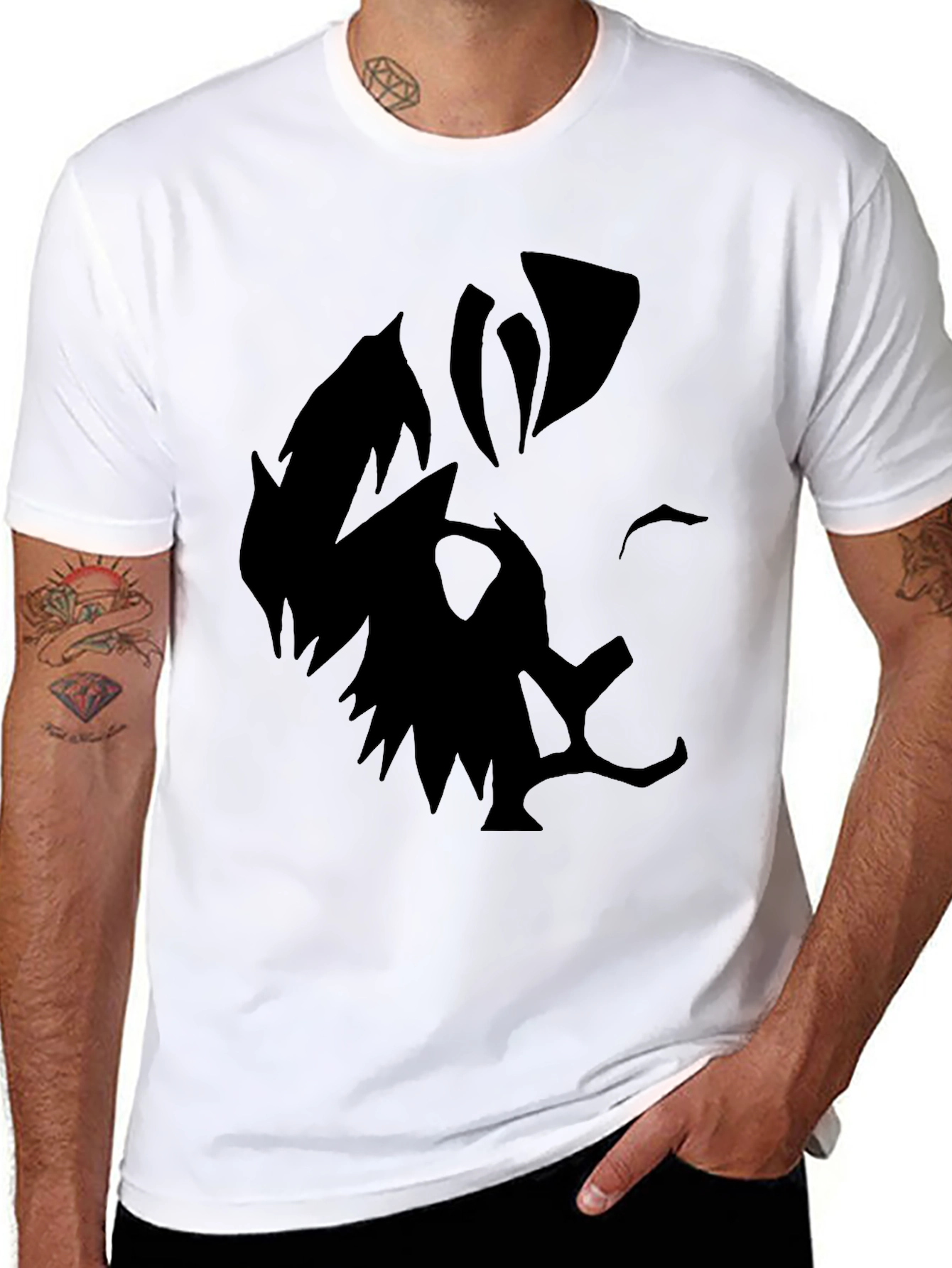 Mens Black Graphic Tee - Abstract Face Design