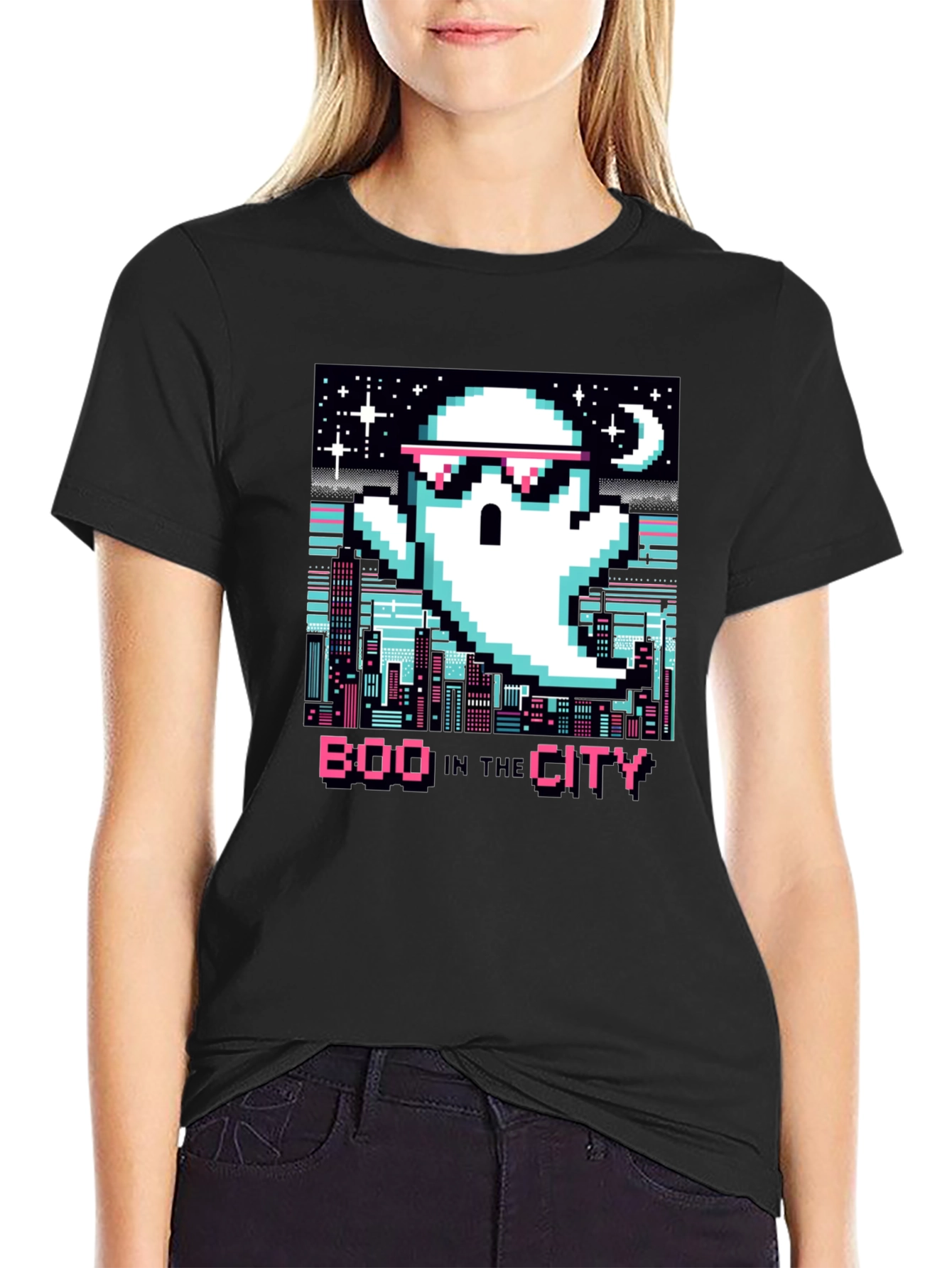 Boo In The City Pixel Art T-Shirt