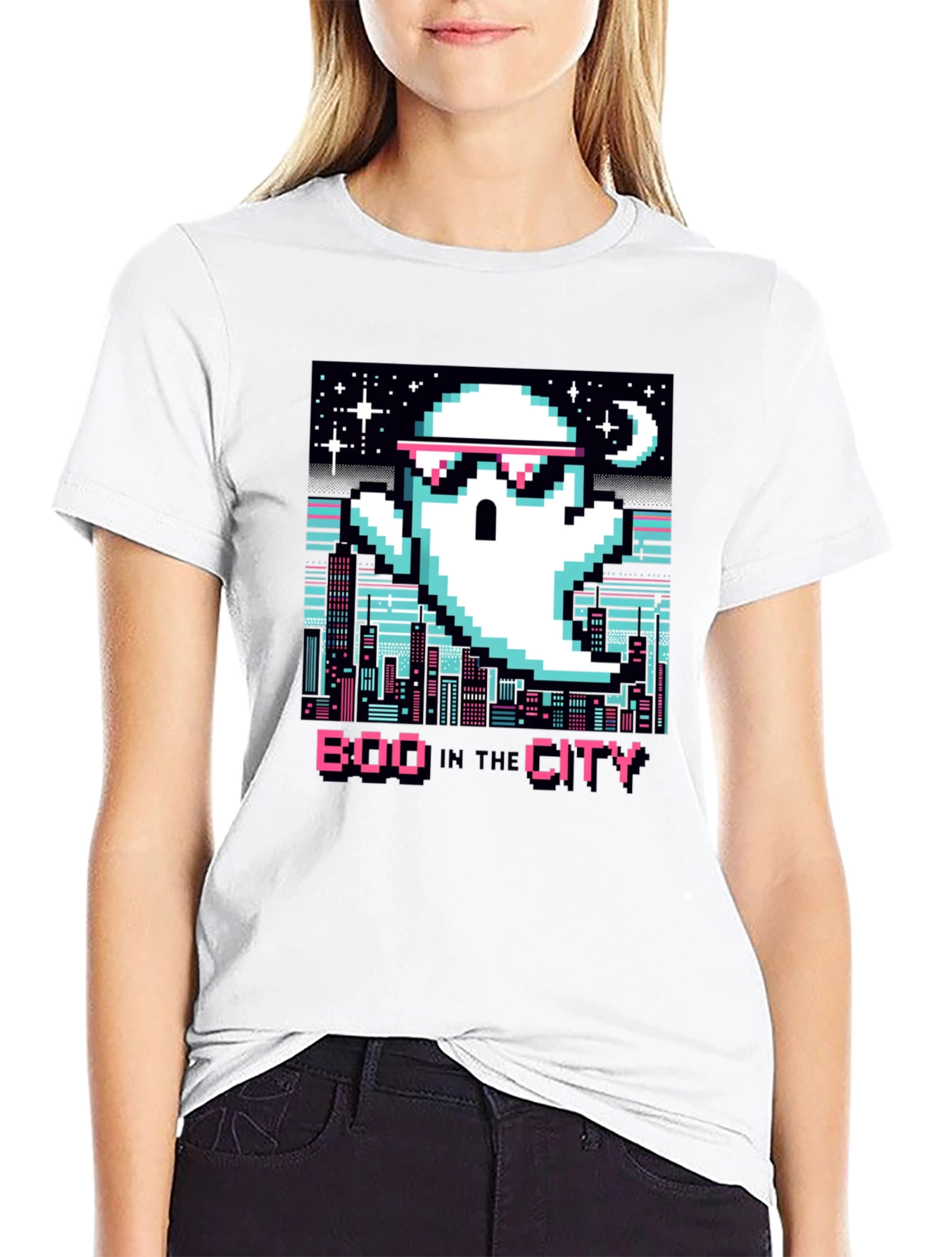 Boo In The City Pixel Art T-Shirt