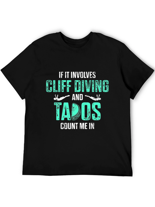 Cliff Diving & Tacos Graphic Tee - Black Cotton T-Shirt