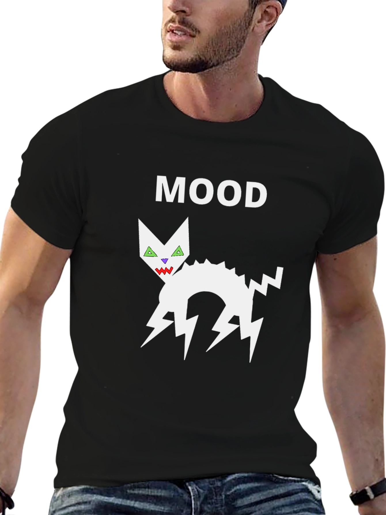 Mood Cat Graphic Black T-Shirt