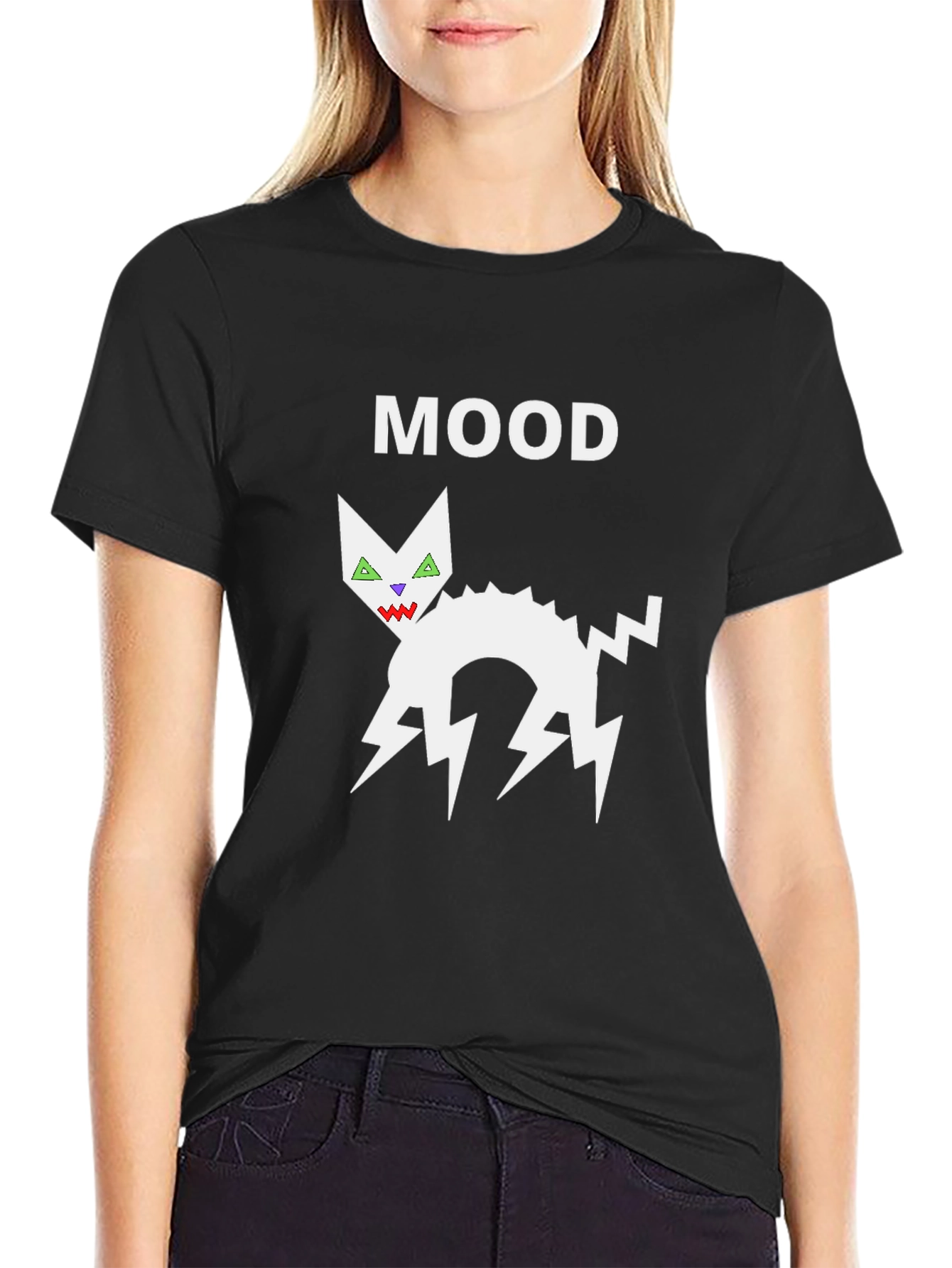 Mood Cat Graphic Black T-Shirt
