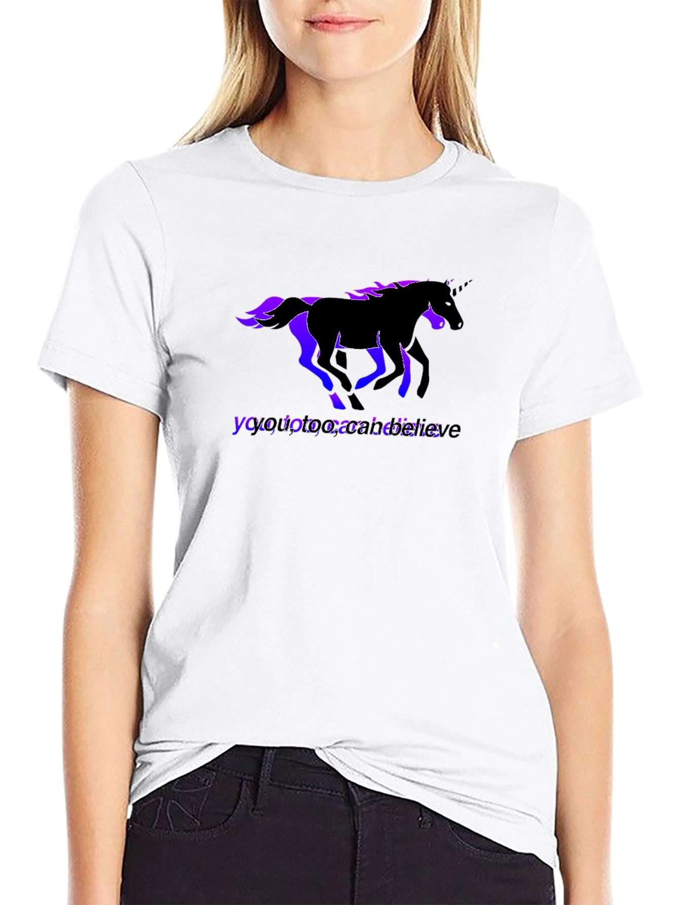 Believe Unicorn Graphic Black Tee