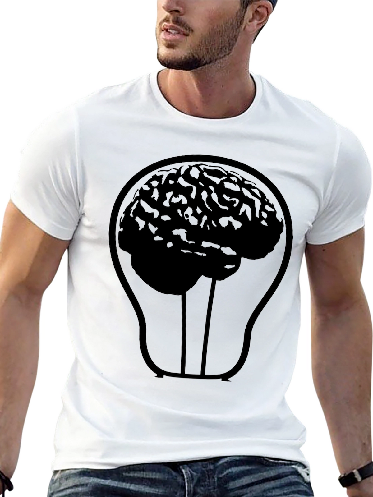 Brain Lightbulb Graphic Tee - Black