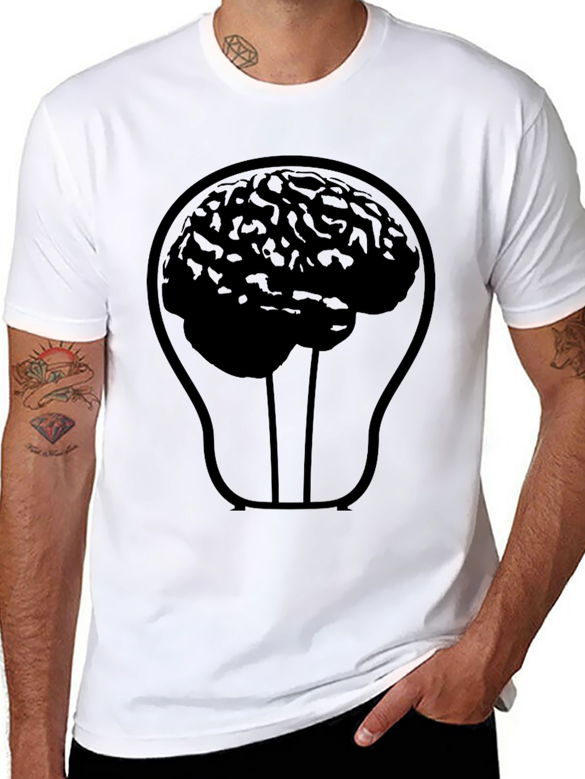 Brain Lightbulb Graphic Tee - Black
