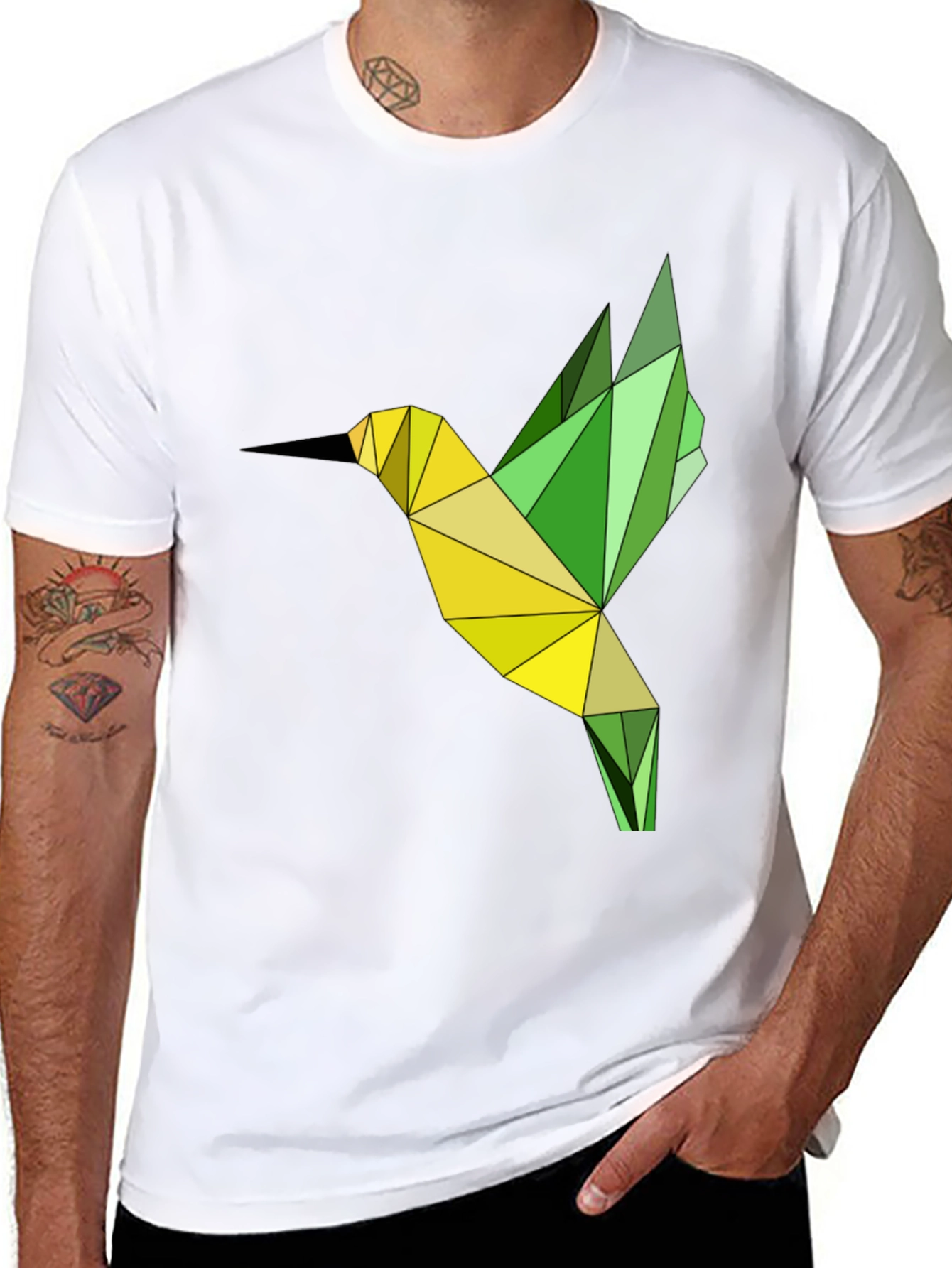 Geometric Hummingbird Graphic T-Shirt
