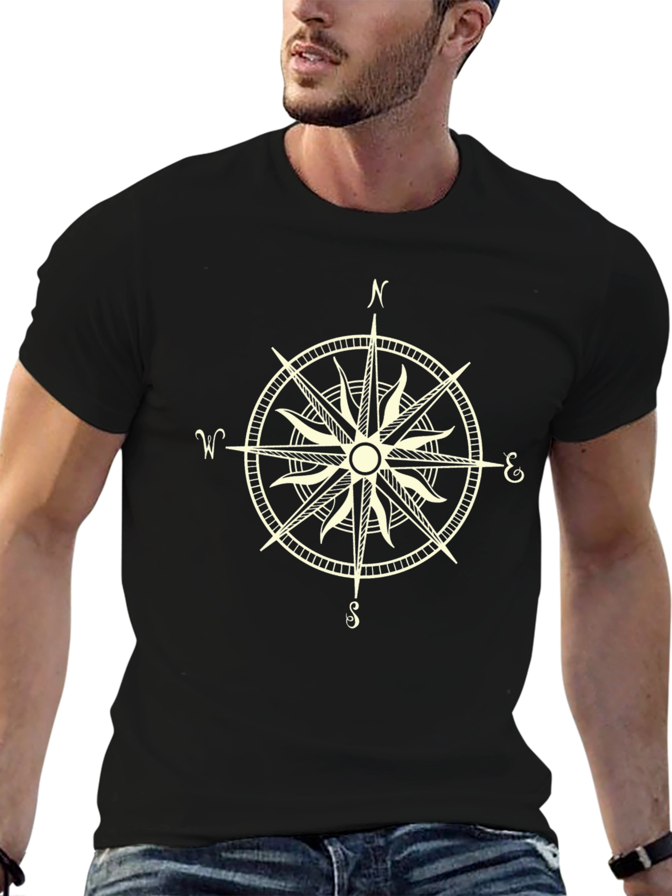 Compass Rose Graphic T-Shirt - Stylish Black Tee