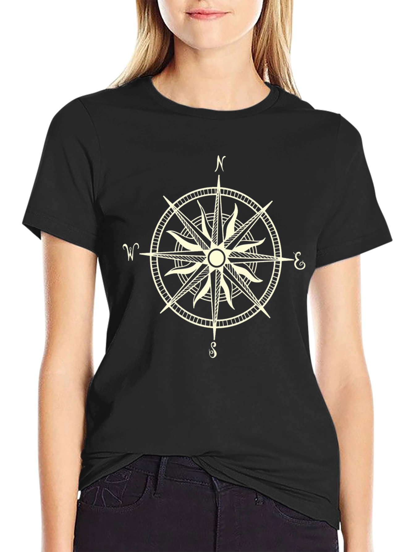 Compass Rose Graphic T-Shirt - Stylish Black Tee