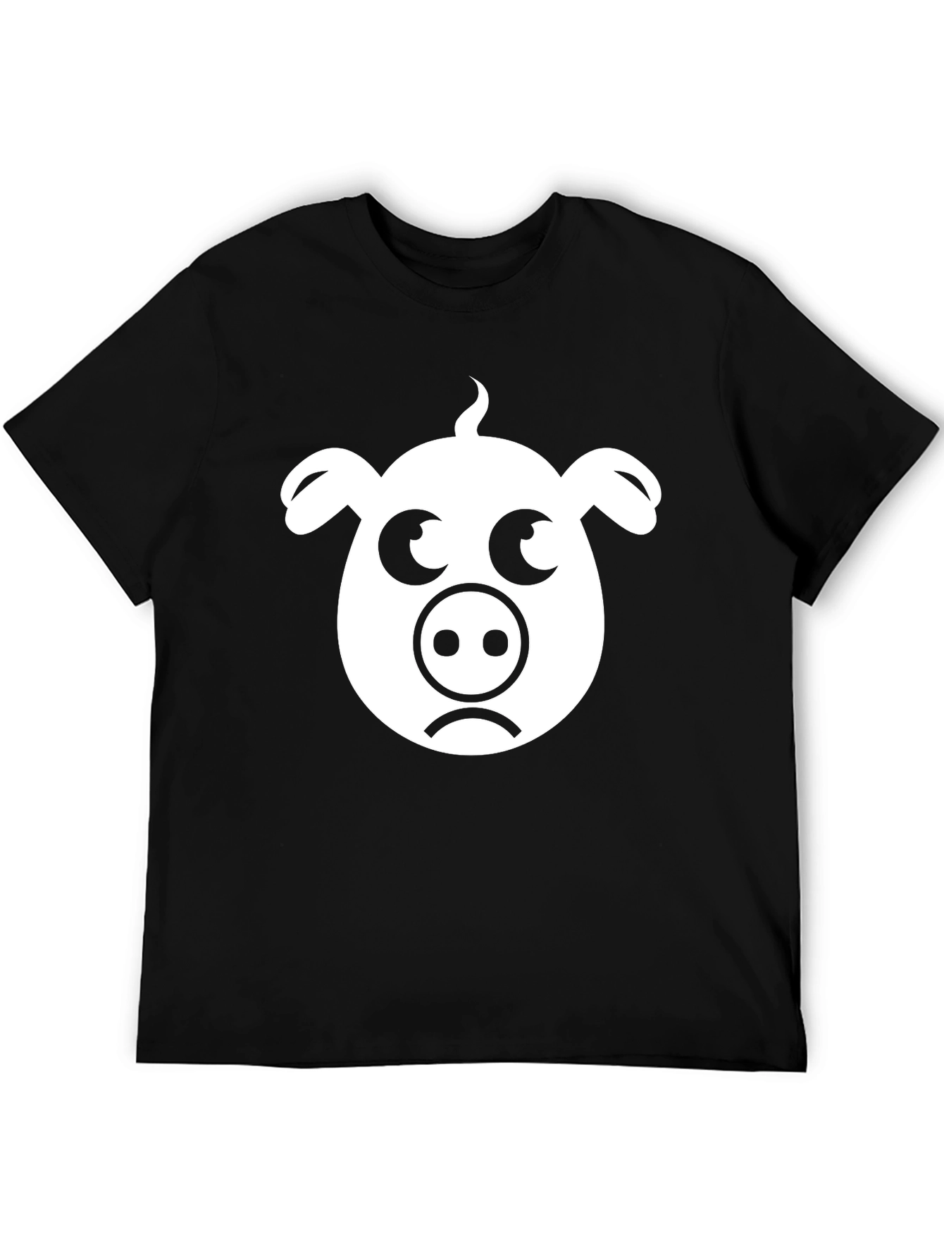 Sad Pig Face T-Shirt - Black Cotton Tee