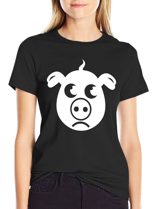 Sad Pig Face T-Shirt - Black Cotton Tee