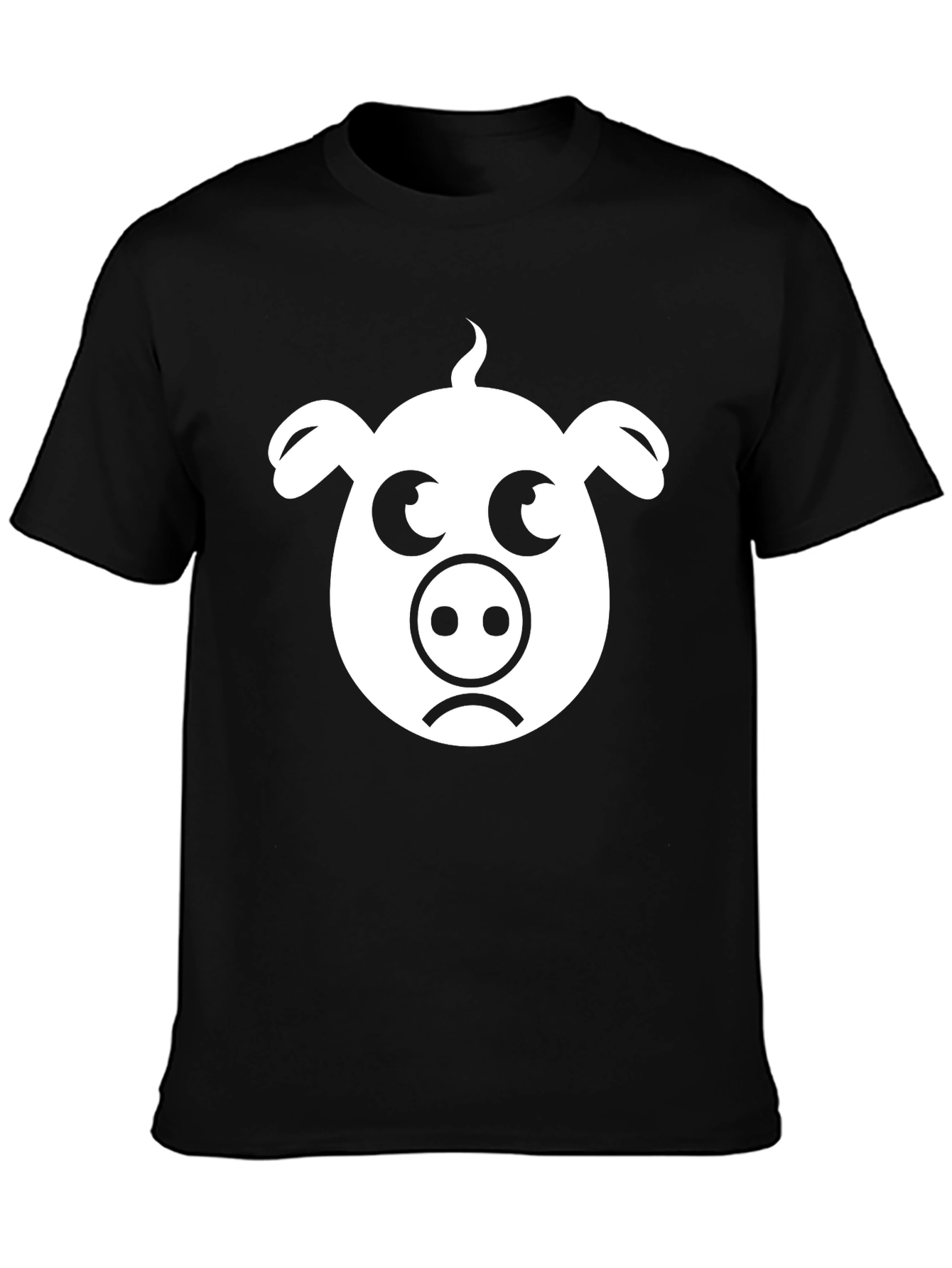 Sad Pig Face T-Shirt - Black Cotton Tee