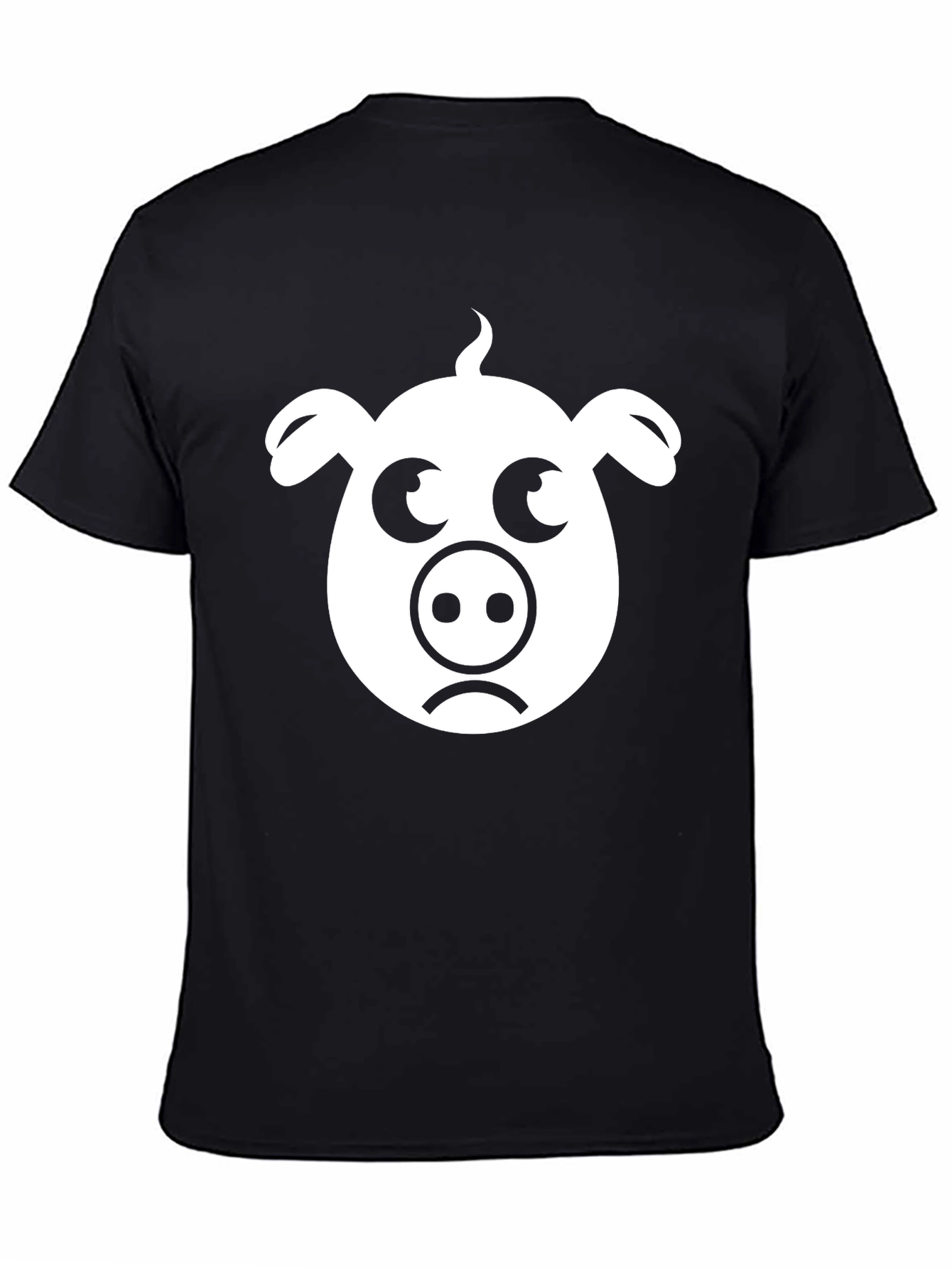 Sad Pig Face T-Shirt - Black Cotton Tee