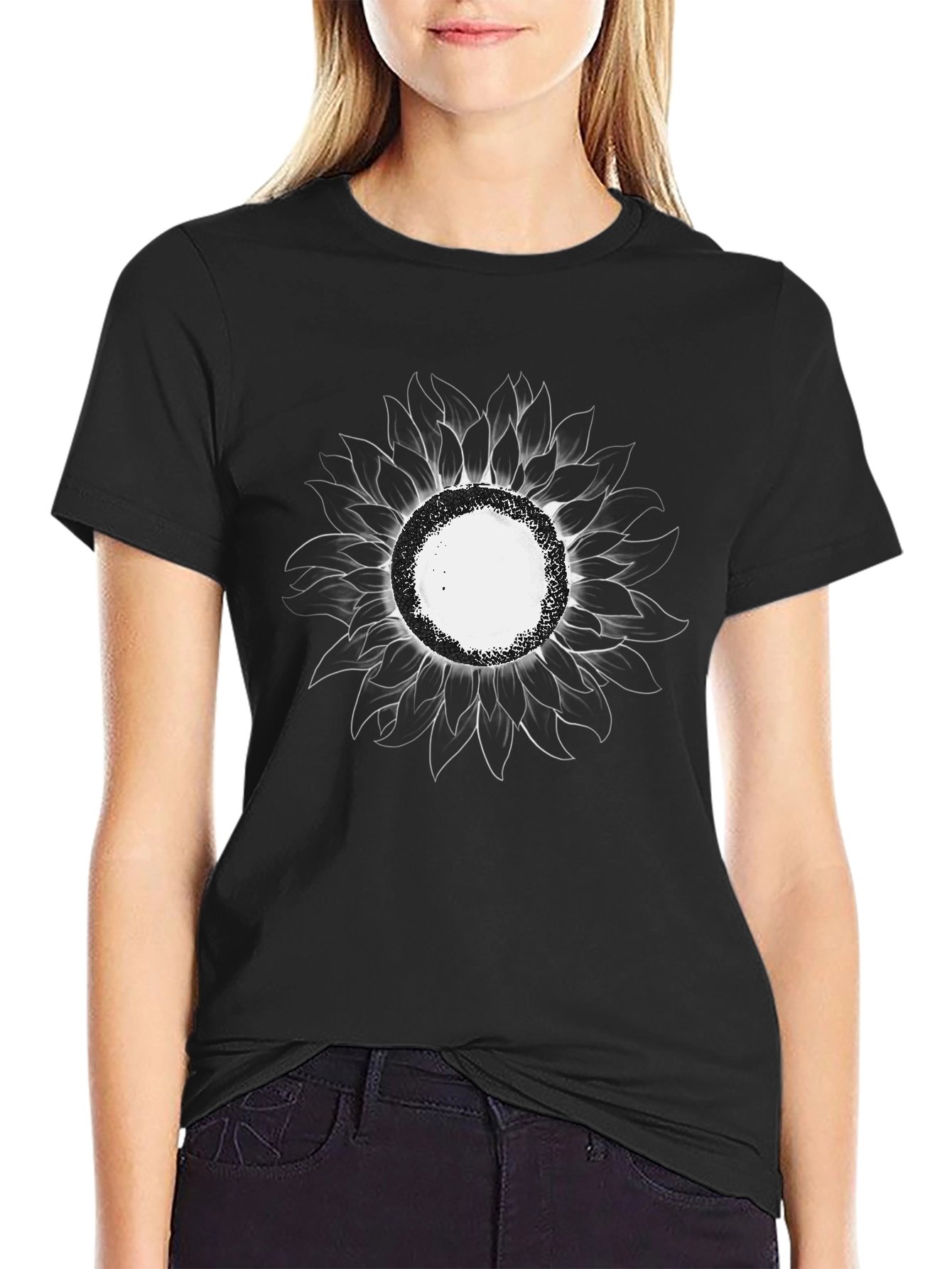 Mens Black Sunflower Graphic T-Shirt