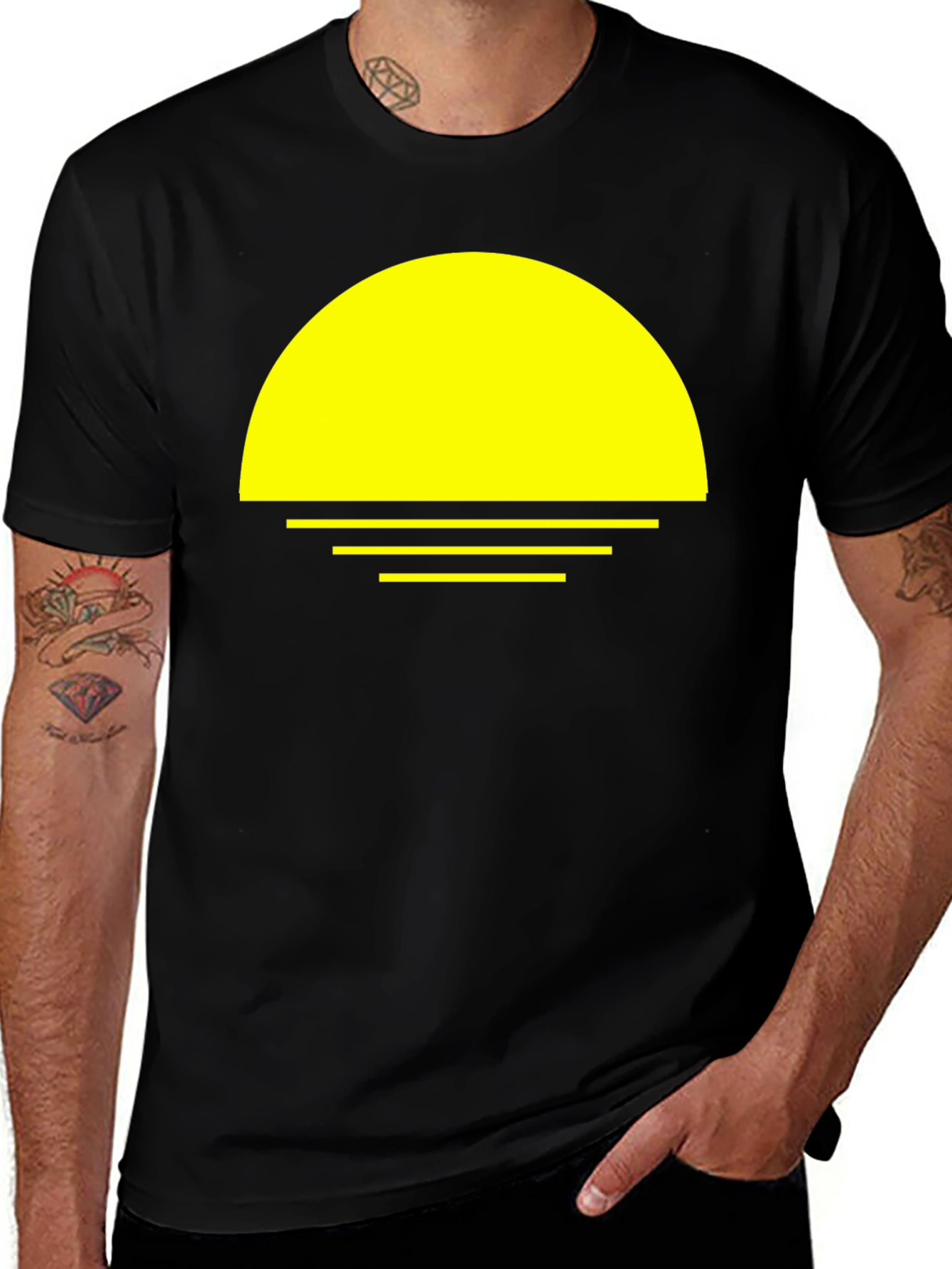 Sunset Graphic Tee - Retro Vibe Black T-Shirt